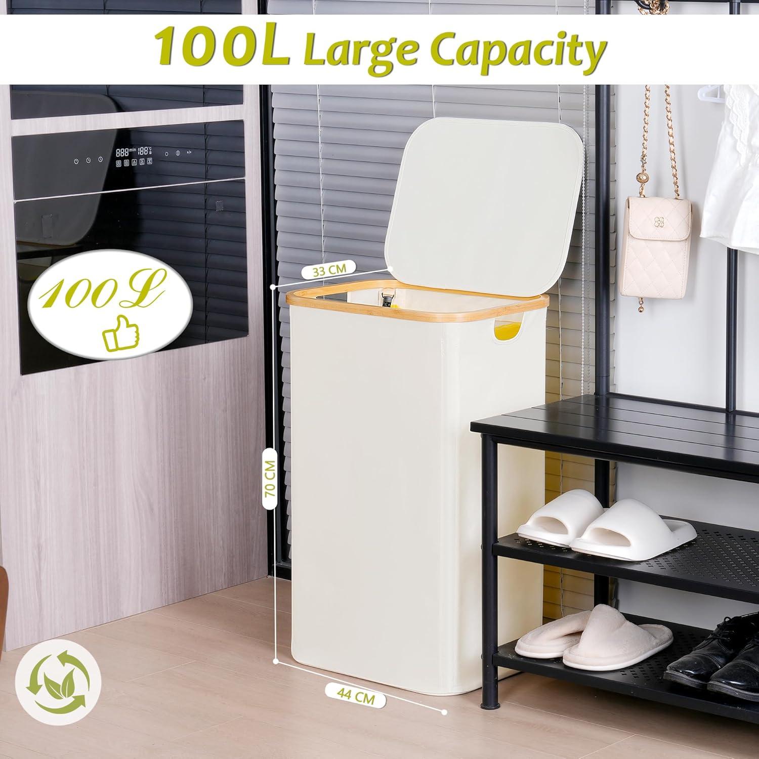 imageEfluky Recycling Bin 100L 26 Gallon Beige DShaped Oxford Fabric 1732L x 129W x 1146H 2 Removable Inner Bags Lightweight OpenTop Cycling KitchenBeige