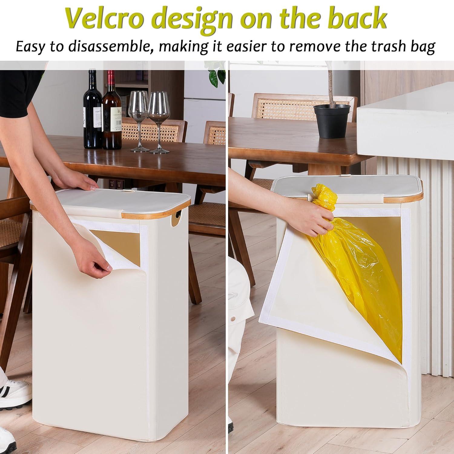 imageEfluky Recycling Bin 100L 26 Gallon Beige DShaped Oxford Fabric 1732L x 129W x 1146H 2 Removable Inner Bags Lightweight OpenTop Cycling KitchenBeige