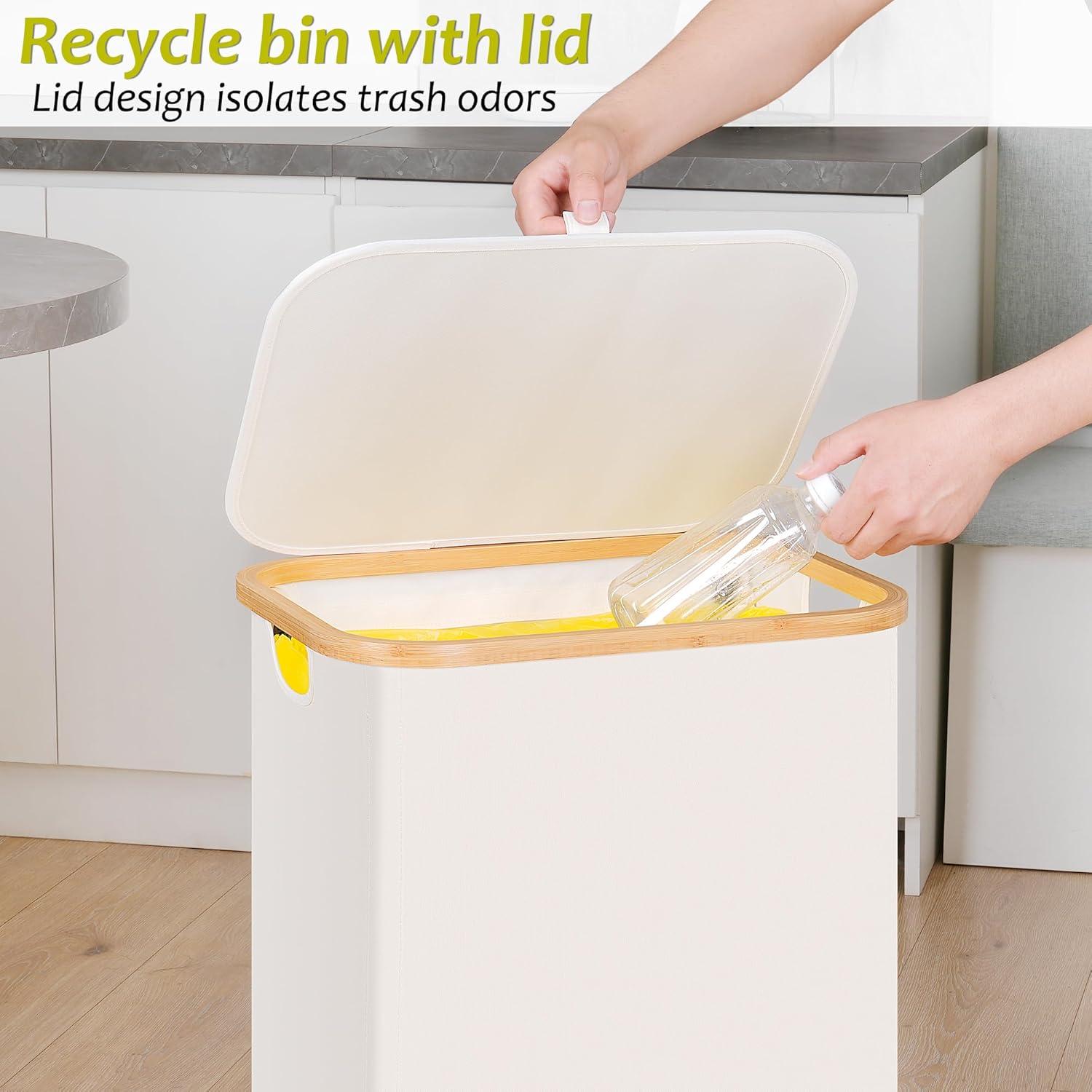 imageEfluky Recycling Bin 100L 26 Gallon Beige DShaped Oxford Fabric 1732L x 129W x 1146H 2 Removable Inner Bags Lightweight OpenTop Cycling KitchenBeige