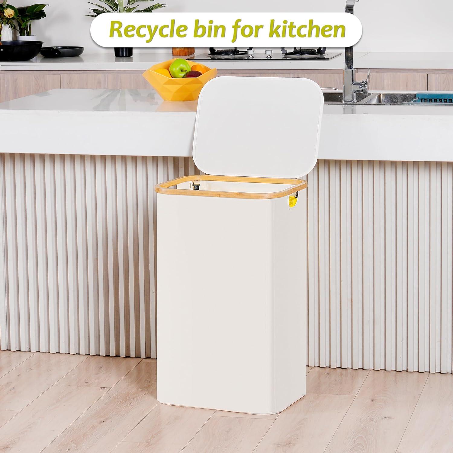 imageEfluky Recycling Bin 100L 26 Gallon Beige DShaped Oxford Fabric 1732L x 129W x 1146H 2 Removable Inner Bags Lightweight OpenTop Cycling KitchenBeige