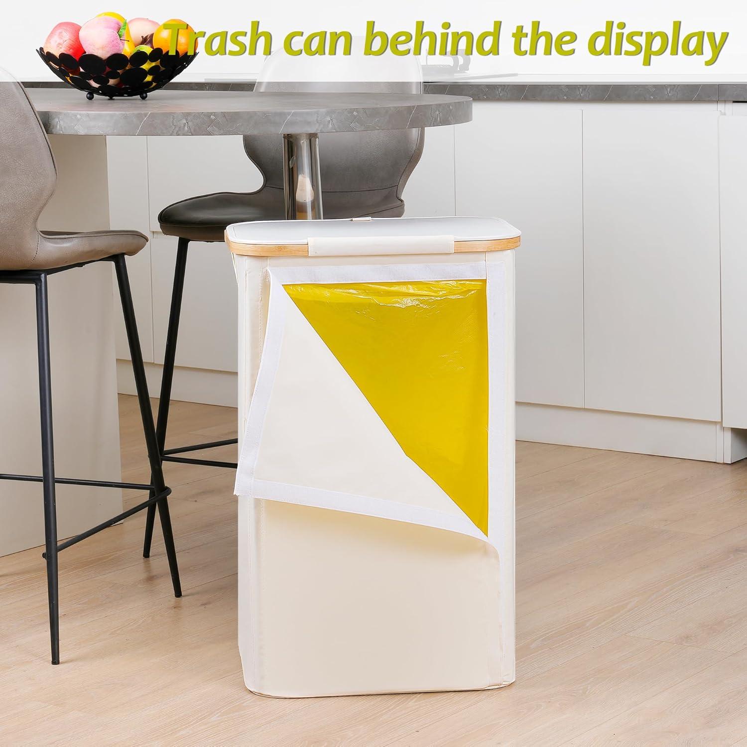 imageEfluky Recycling Bin 100L 26 Gallon Beige DShaped Oxford Fabric 1732L x 129W x 1146H 2 Removable Inner Bags Lightweight OpenTop Cycling KitchenBeige