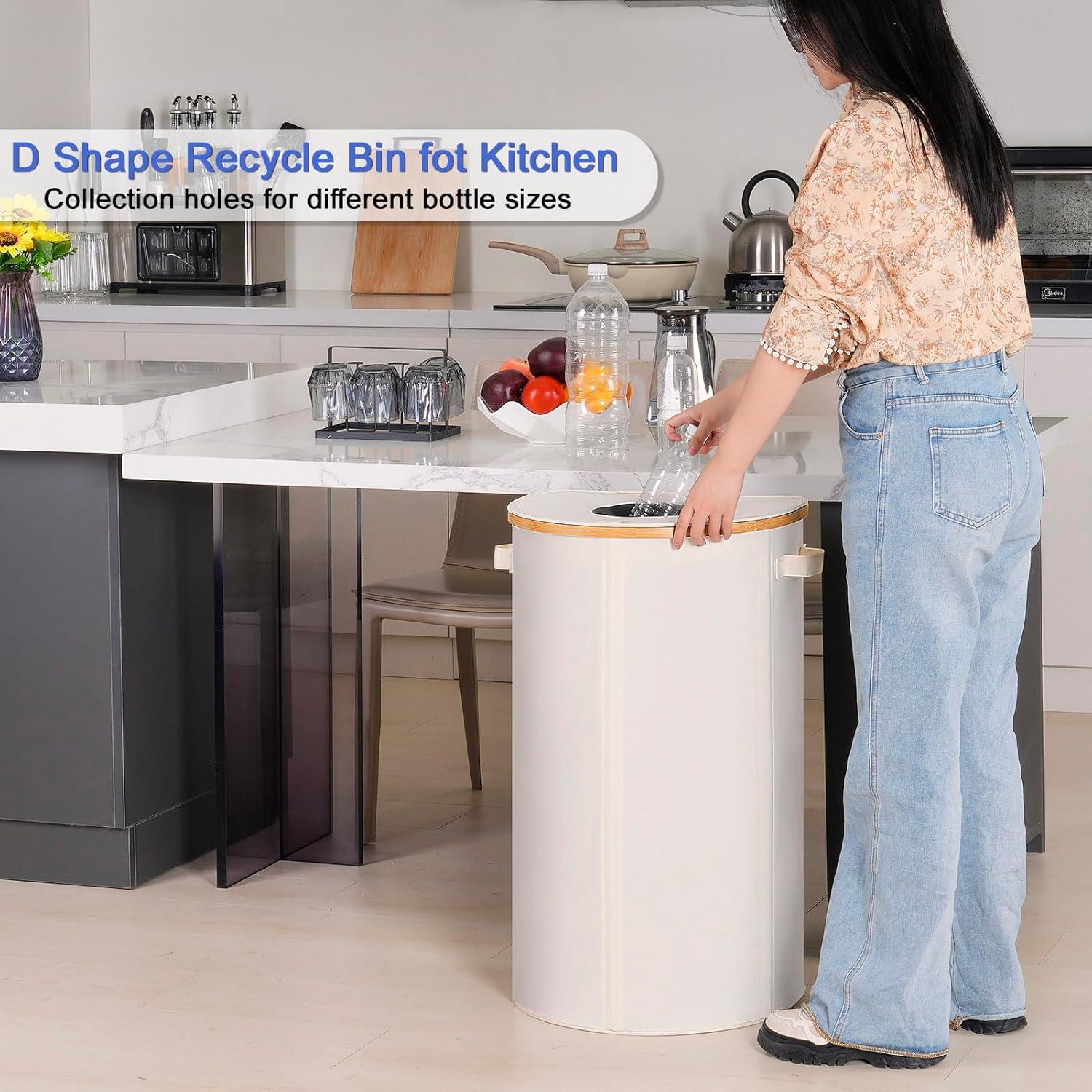 imageEfluky Recycling Bin 100L 26 Gallon Beige DShaped Oxford Fabric 1732L x 129W x 1146H 2 Removable Inner Bags Lightweight OpenTop Cycling KitchenBeige