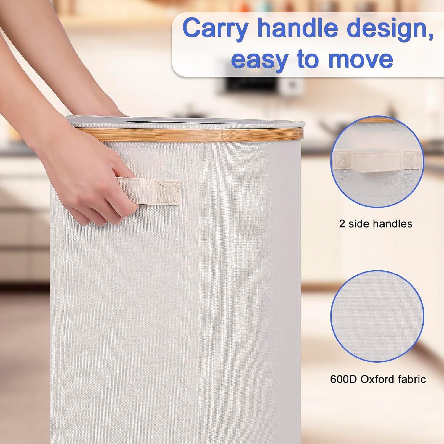imageEfluky Recycling Bin 100L 26 Gallon Beige DShaped Oxford Fabric 1732L x 129W x 1146H 2 Removable Inner Bags Lightweight OpenTop Cycling KitchenBeige