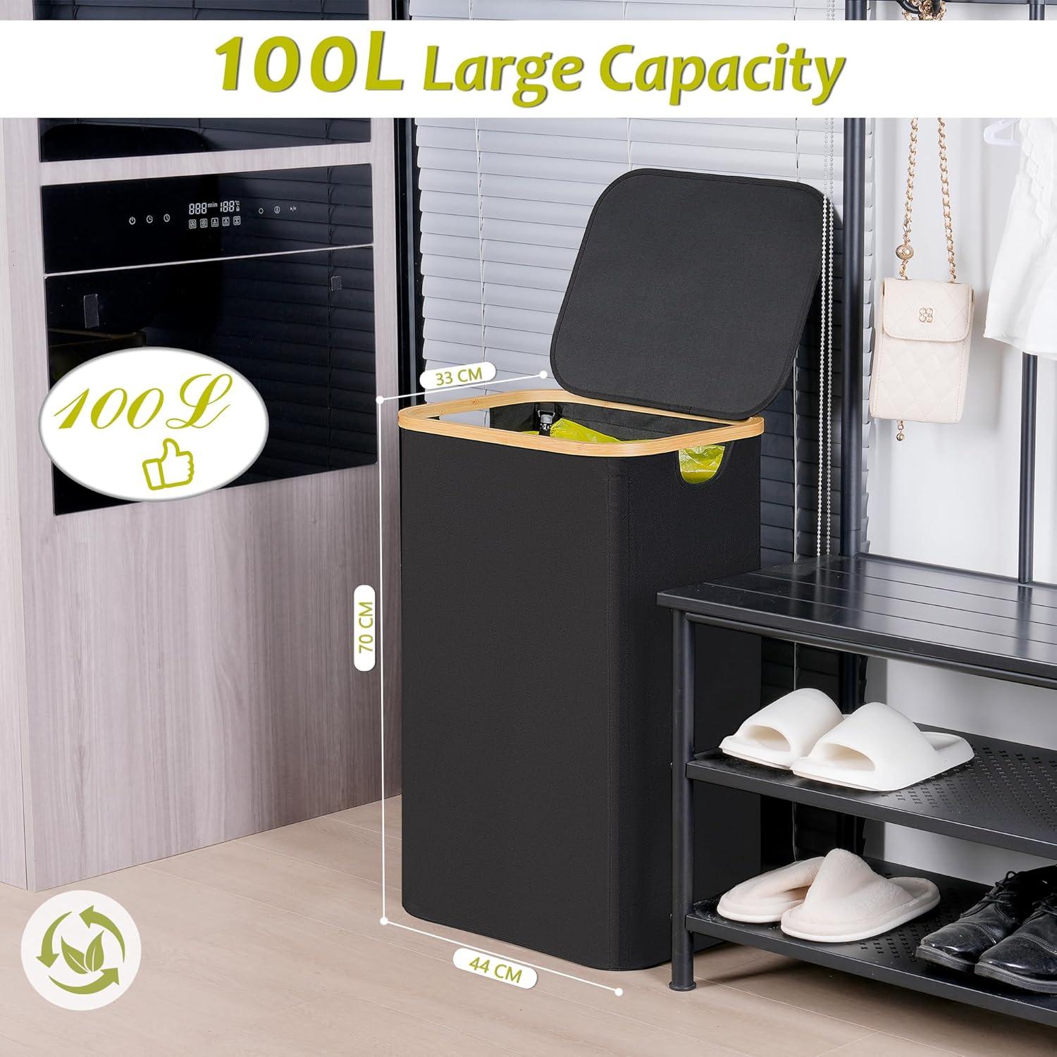 imageEfluky Recycling Bin 100L 26 Gallon Beige DShaped Oxford Fabric 1732L x 129W x 1146H 2 Removable Inner Bags Lightweight OpenTop Cycling KitchenBlack