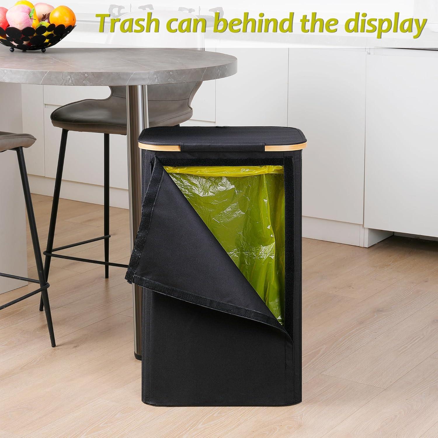 imageEfluky Recycling Bin 100L 26 Gallon Beige DShaped Oxford Fabric 1732L x 129W x 1146H 2 Removable Inner Bags Lightweight OpenTop Cycling KitchenBlack