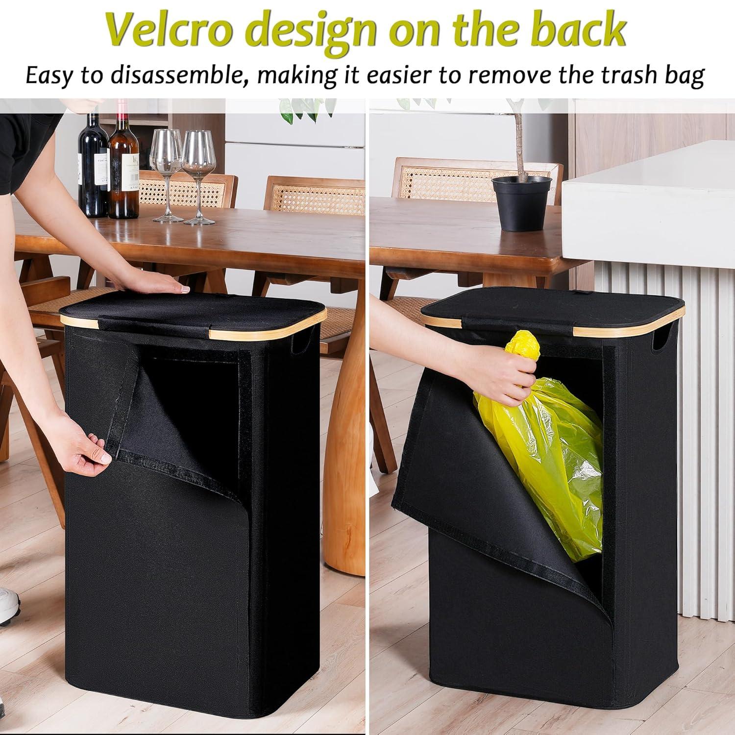 imageEfluky Recycling Bin 100L 26 Gallon Beige DShaped Oxford Fabric 1732L x 129W x 1146H 2 Removable Inner Bags Lightweight OpenTop Cycling KitchenBlack