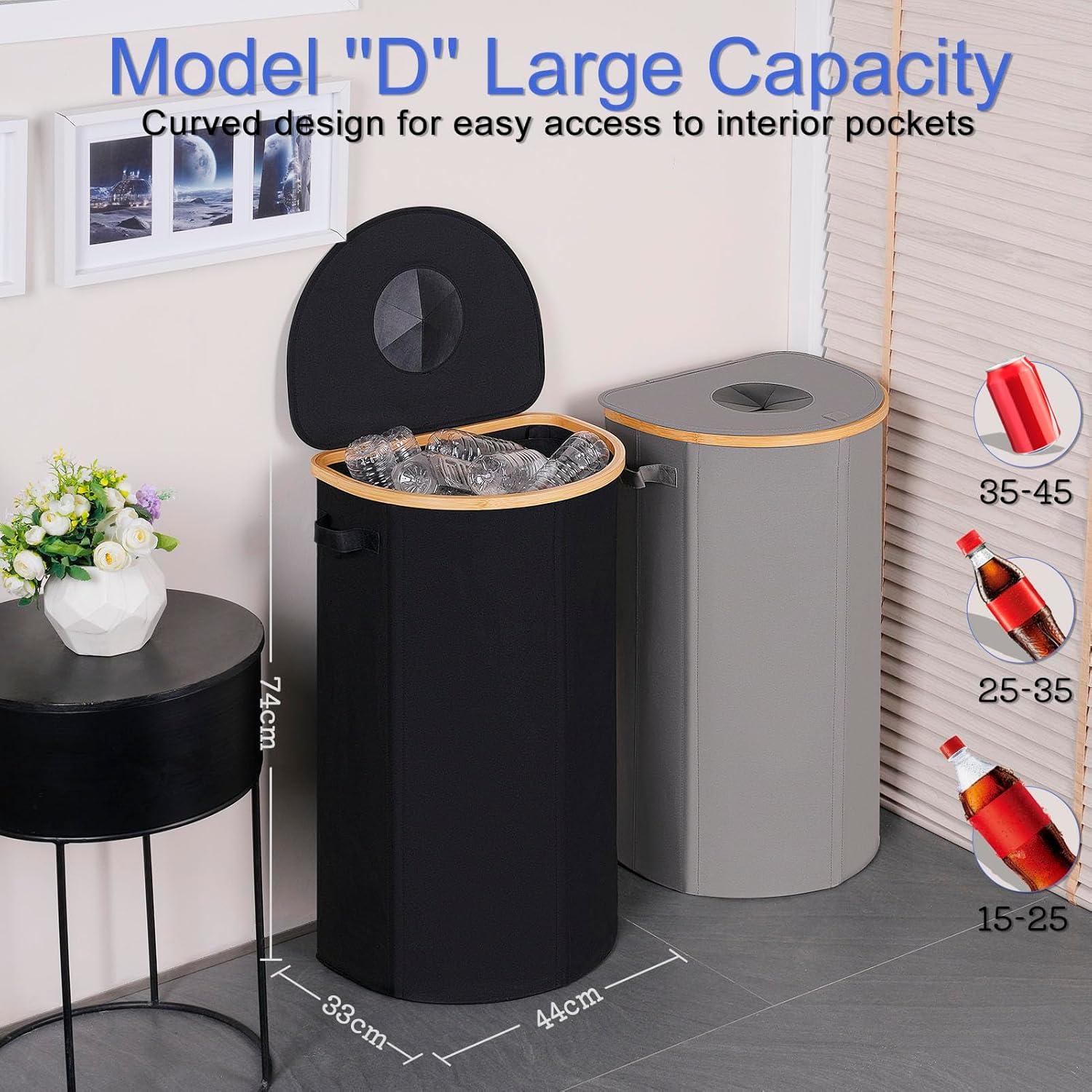 imageEfluky Recycling Bin 100L 26 Gallon Beige DShaped Oxford Fabric 1732L x 129W x 1146H 2 Removable Inner Bags Lightweight OpenTop Cycling KitchenBlack