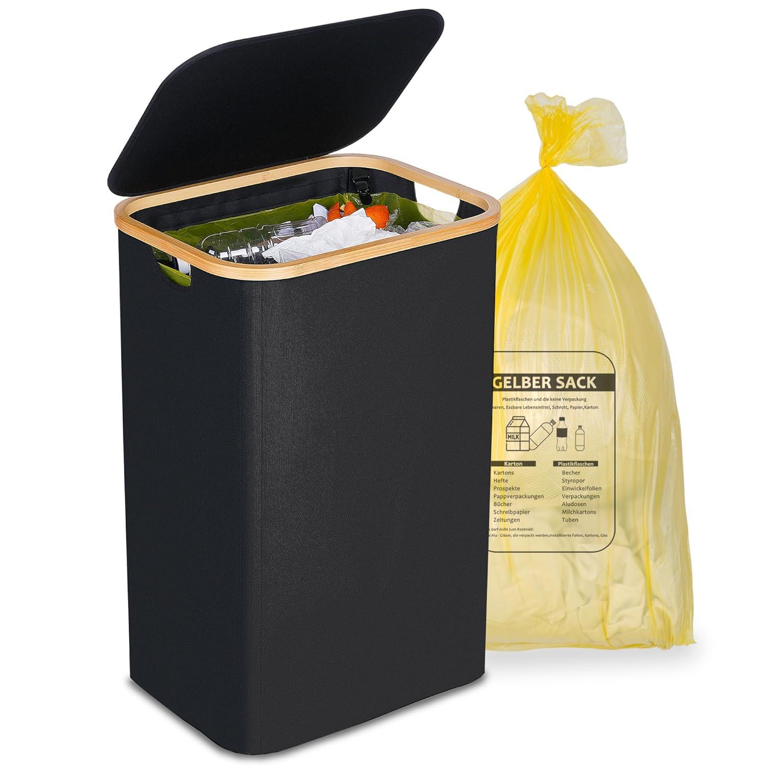 imageEfluky Recycling Bin 100L 26 Gallon Beige DShaped Oxford Fabric 1732L x 129W x 1146H 2 Removable Inner Bags Lightweight OpenTop Cycling KitchenBlack