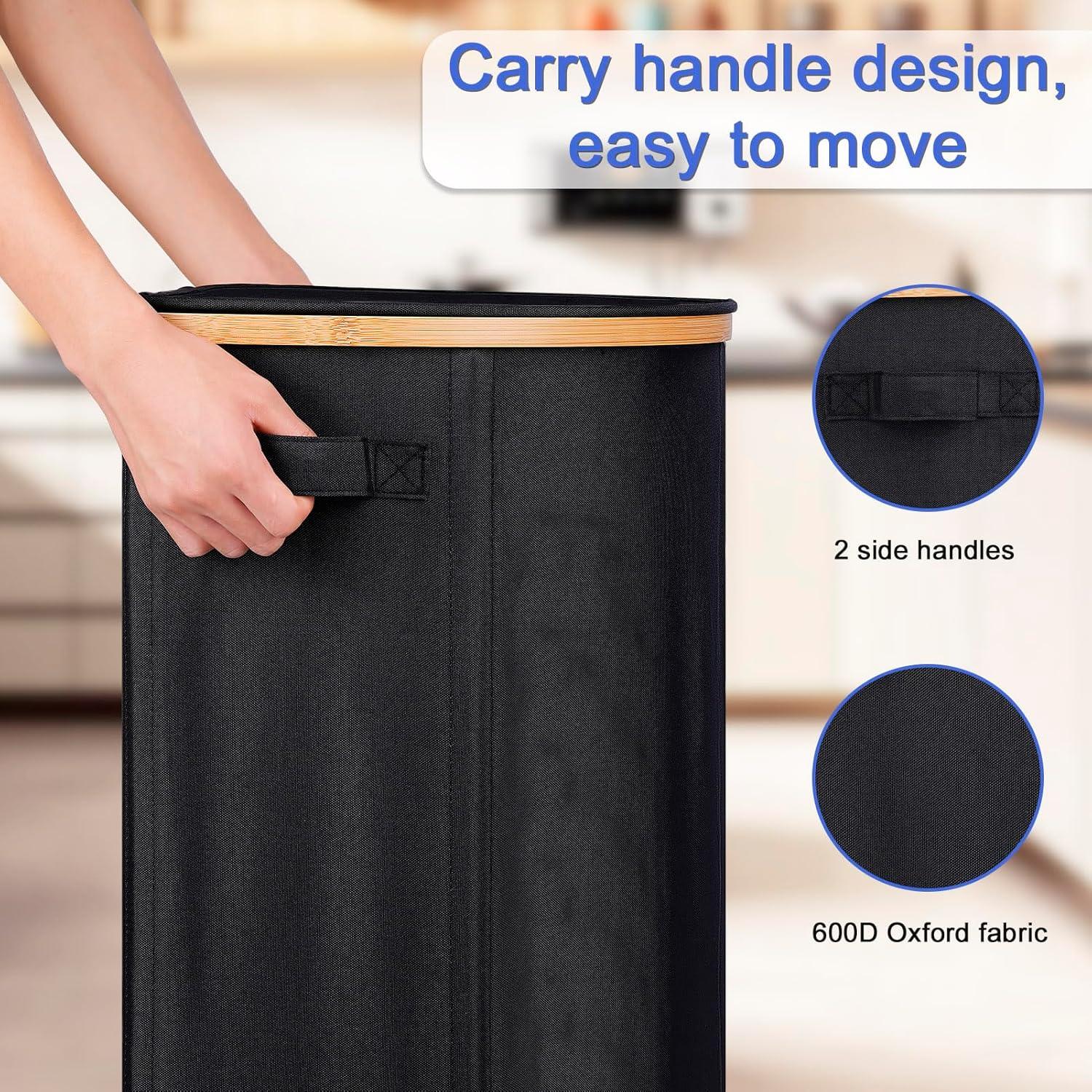 imageEfluky Recycling Bin 100L 26 Gallon Beige DShaped Oxford Fabric 1732L x 129W x 1146H 2 Removable Inner Bags Lightweight OpenTop Cycling KitchenBlack