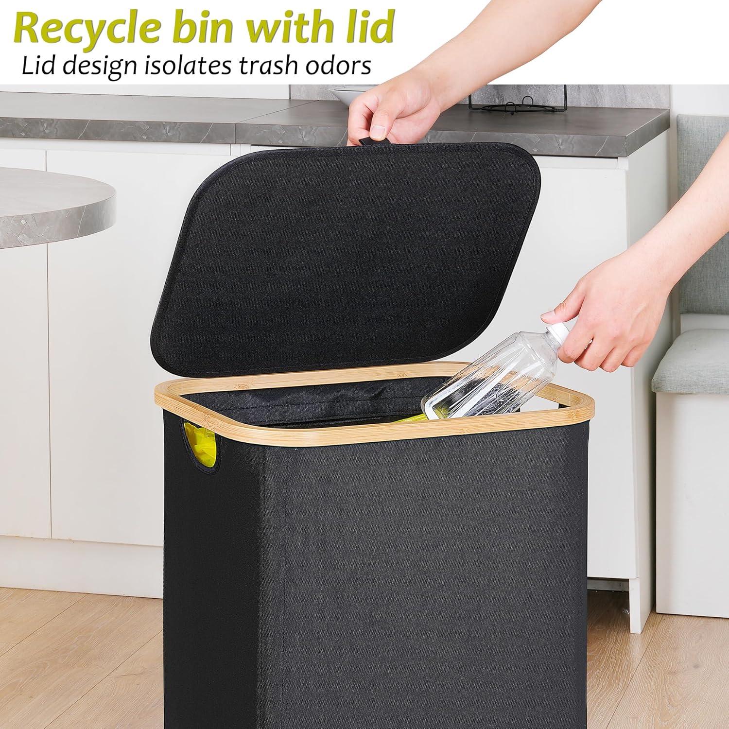 imageEfluky Recycling Bin 100L 26 Gallon Beige DShaped Oxford Fabric 1732L x 129W x 1146H 2 Removable Inner Bags Lightweight OpenTop Cycling KitchenBlack