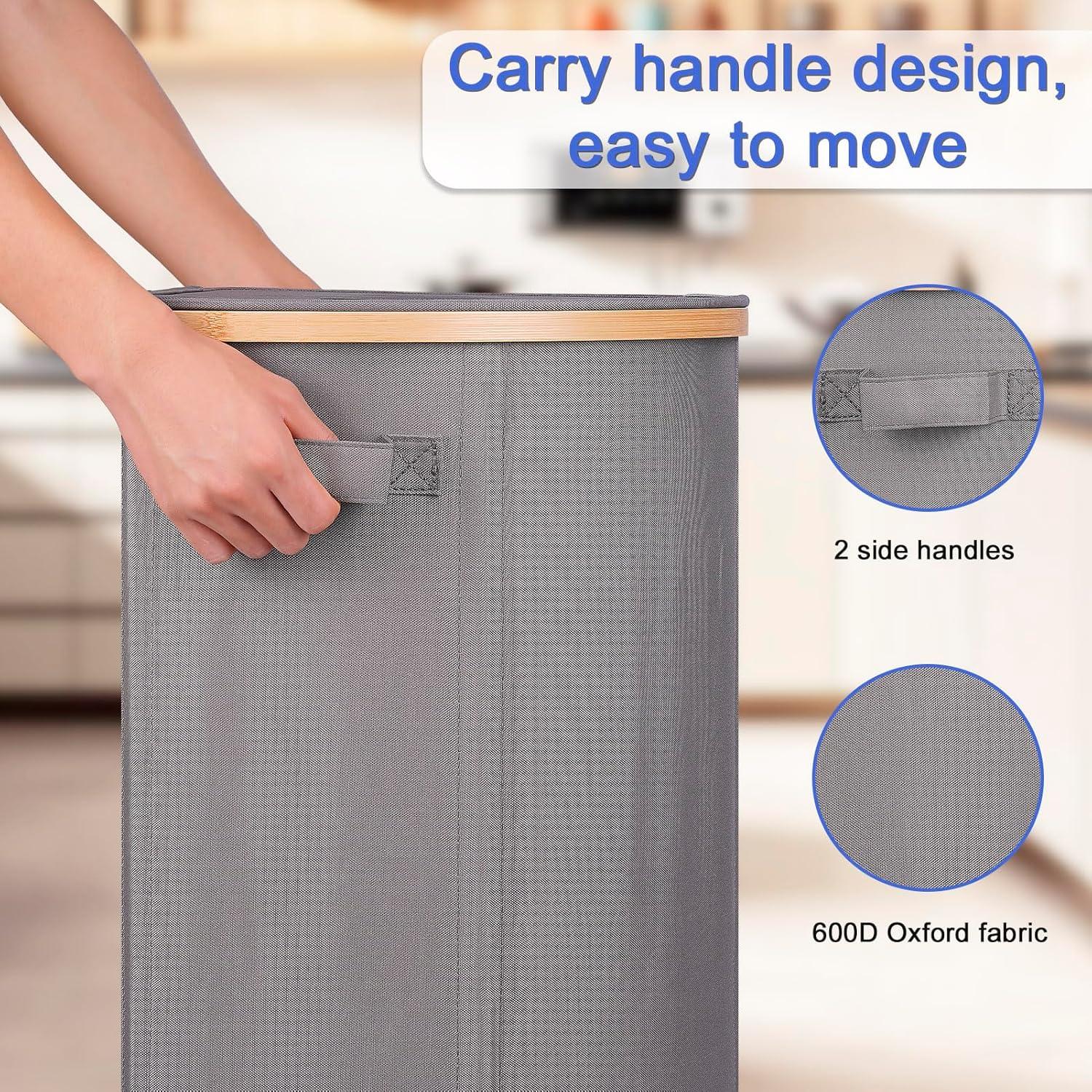 imageEfluky Recycling Bin 100L 26 Gallon Beige DShaped Oxford Fabric 1732L x 129W x 1146H 2 Removable Inner Bags Lightweight OpenTop Cycling KitchenGrey