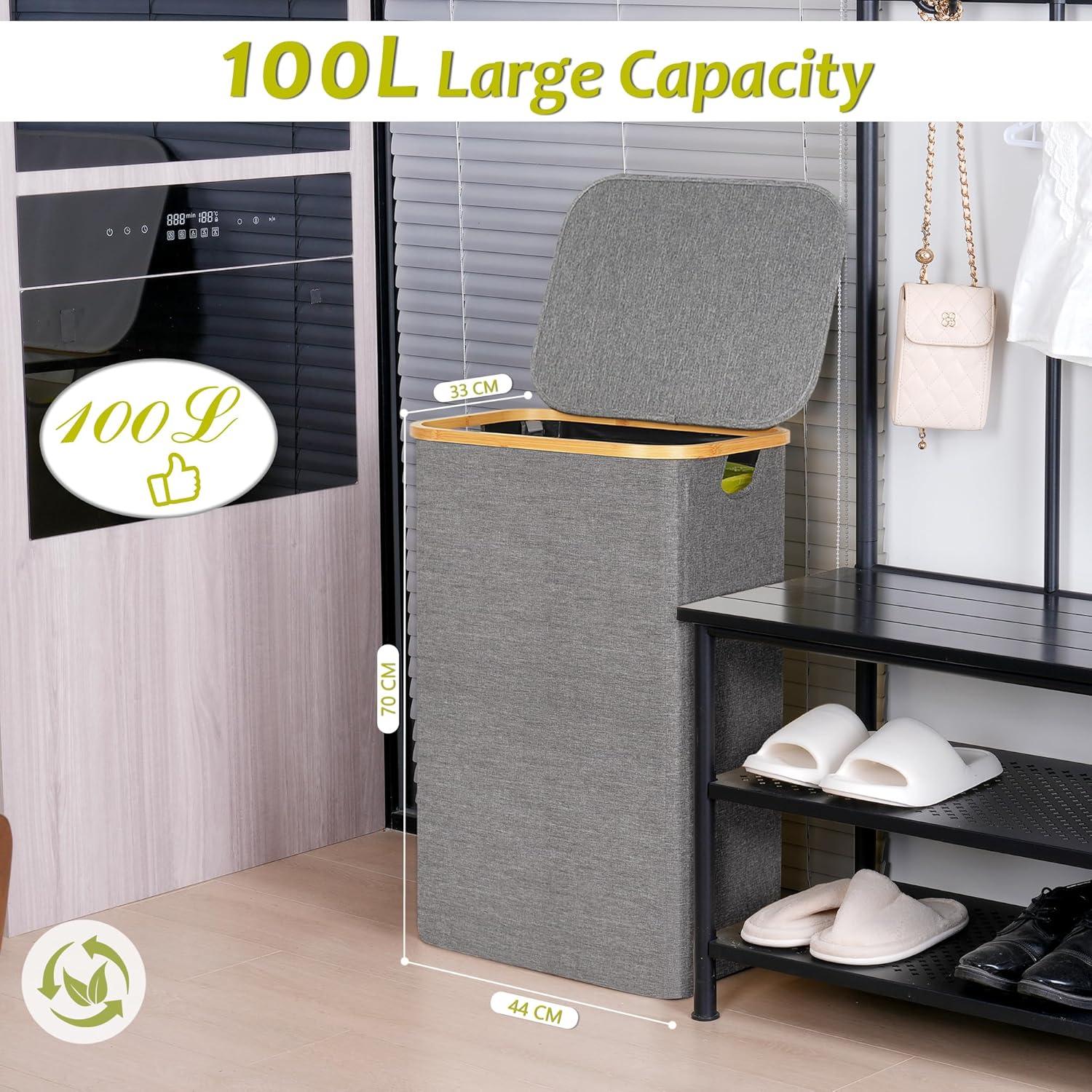 imageEfluky Recycling Bin 100L 26 Gallon Beige DShaped Oxford Fabric 1732L x 129W x 1146H 2 Removable Inner Bags Lightweight OpenTop Cycling KitchenGrey