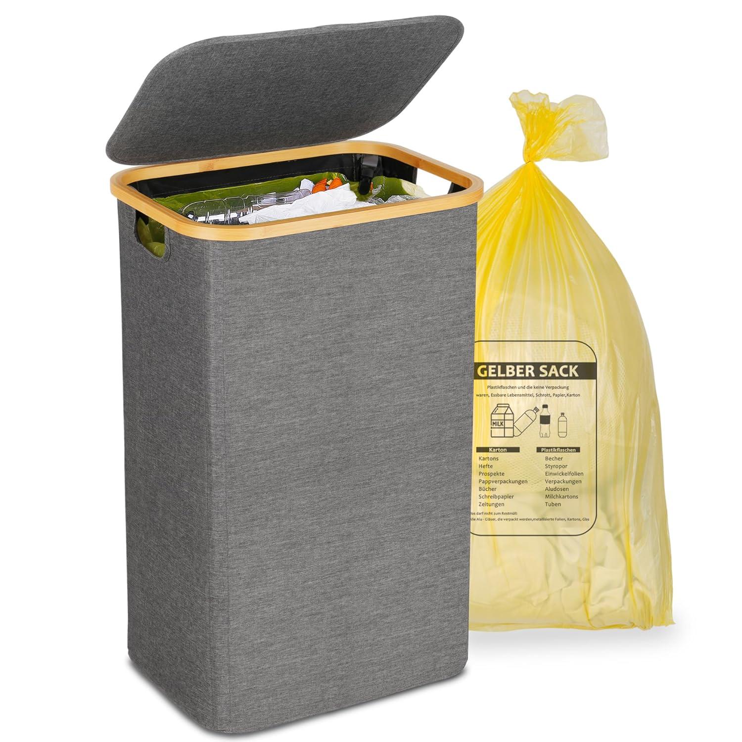 imageEfluky Recycling Bin 100L 26 Gallon Beige DShaped Oxford Fabric 1732L x 129W x 1146H 2 Removable Inner Bags Lightweight OpenTop Cycling KitchenGrey