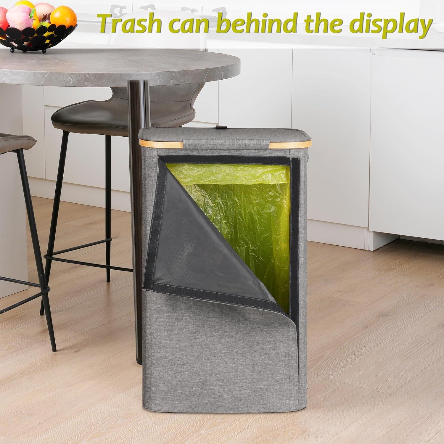 imageEfluky Recycling Bin 100L 26 Gallon Beige DShaped Oxford Fabric 1732L x 129W x 1146H 2 Removable Inner Bags Lightweight OpenTop Cycling KitchenGrey