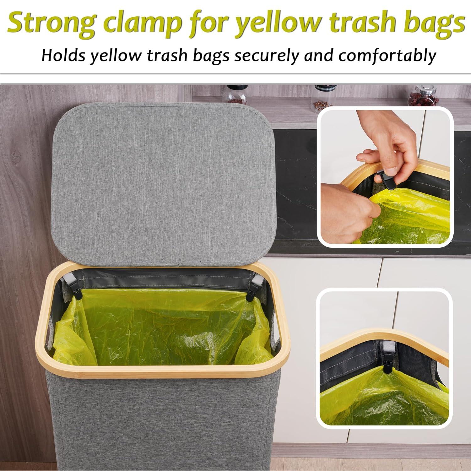 imageEfluky Recycling Bin 100L 26 Gallon Beige DShaped Oxford Fabric 1732L x 129W x 1146H 2 Removable Inner Bags Lightweight OpenTop Cycling KitchenGrey
