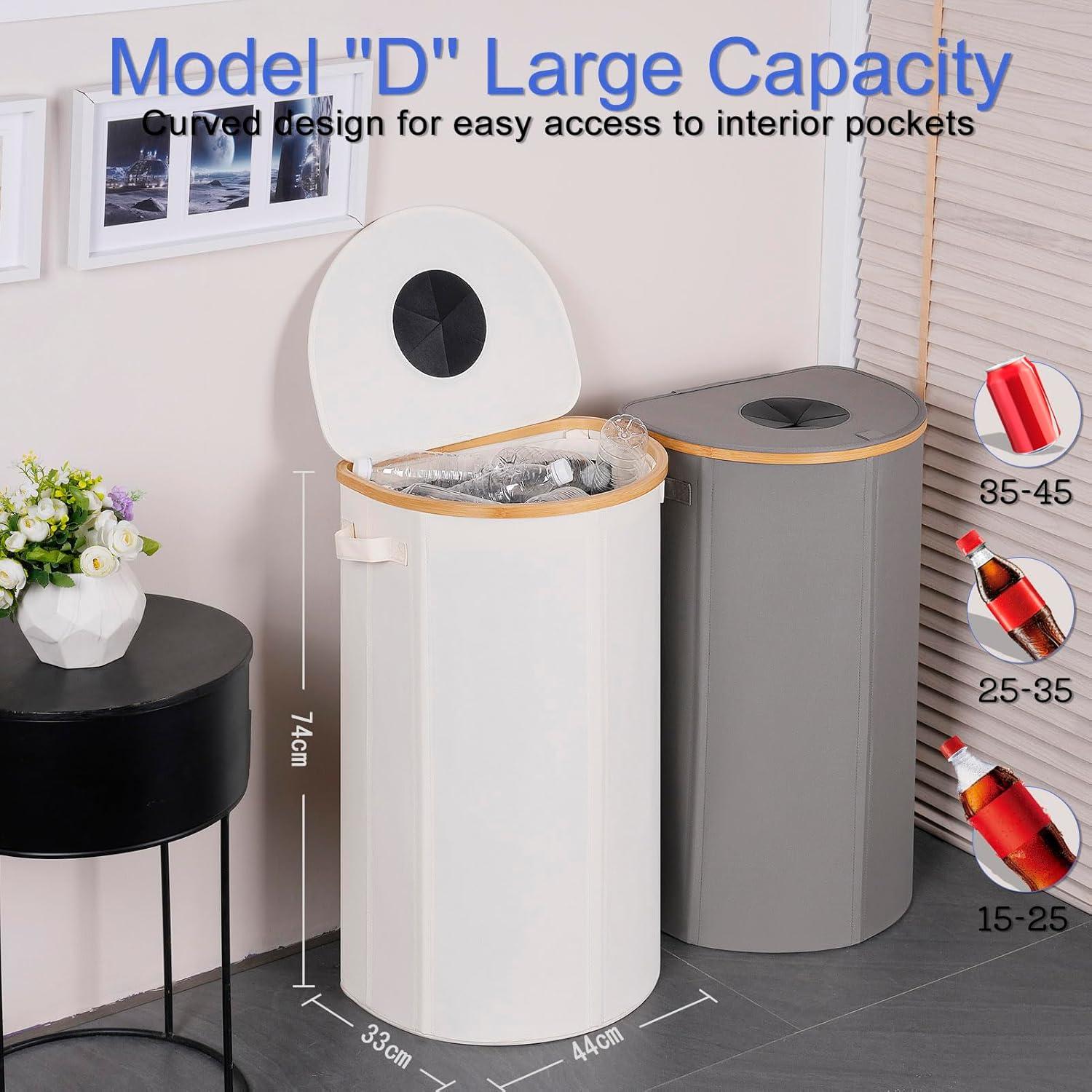 imageEfluky Recycling Bin 100L 26 Gallon Beige DShaped Oxford Fabric 1732L x 129W x 1146H 2 Removable Inner Bags Lightweight OpenTop Cycling KitchenGrey