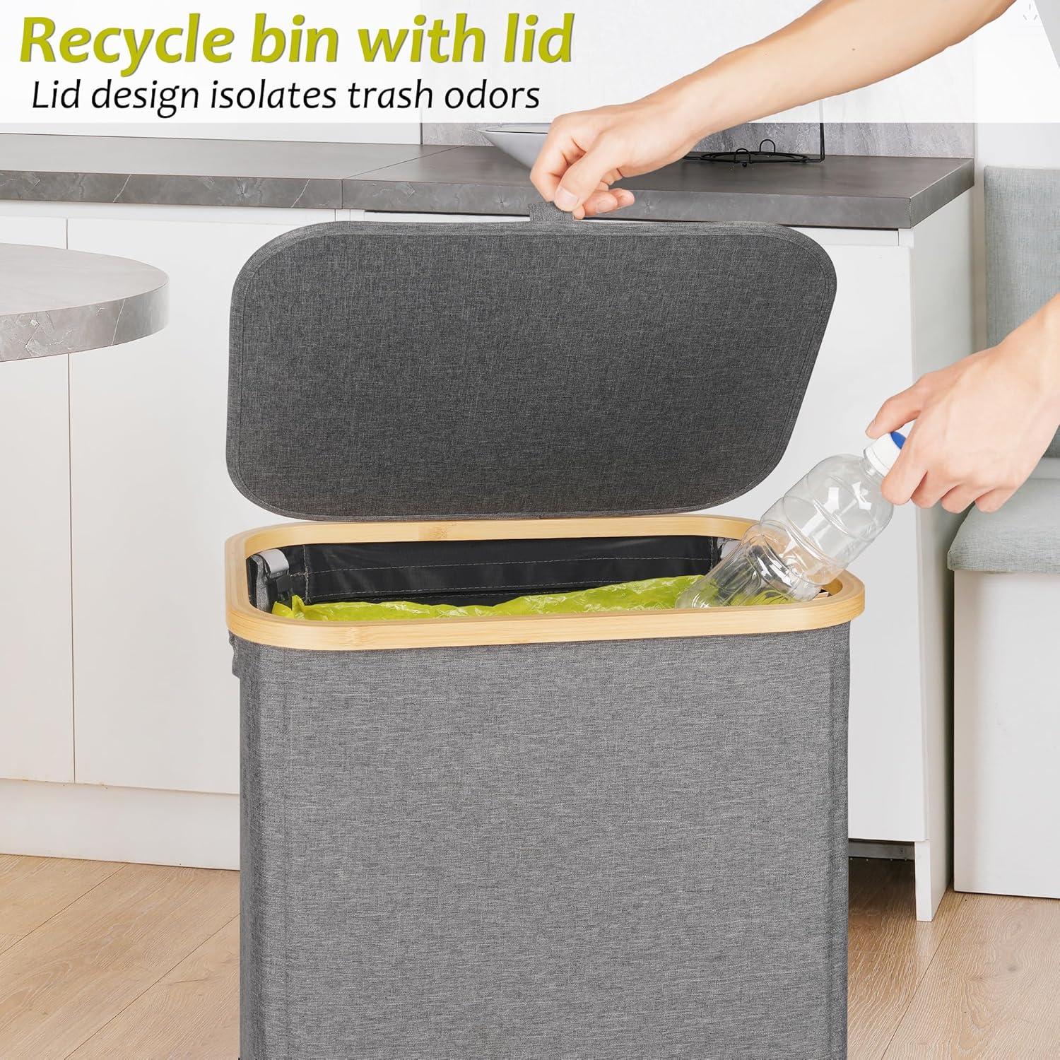 imageEfluky Recycling Bin 100L 26 Gallon Beige DShaped Oxford Fabric 1732L x 129W x 1146H 2 Removable Inner Bags Lightweight OpenTop Cycling KitchenGrey