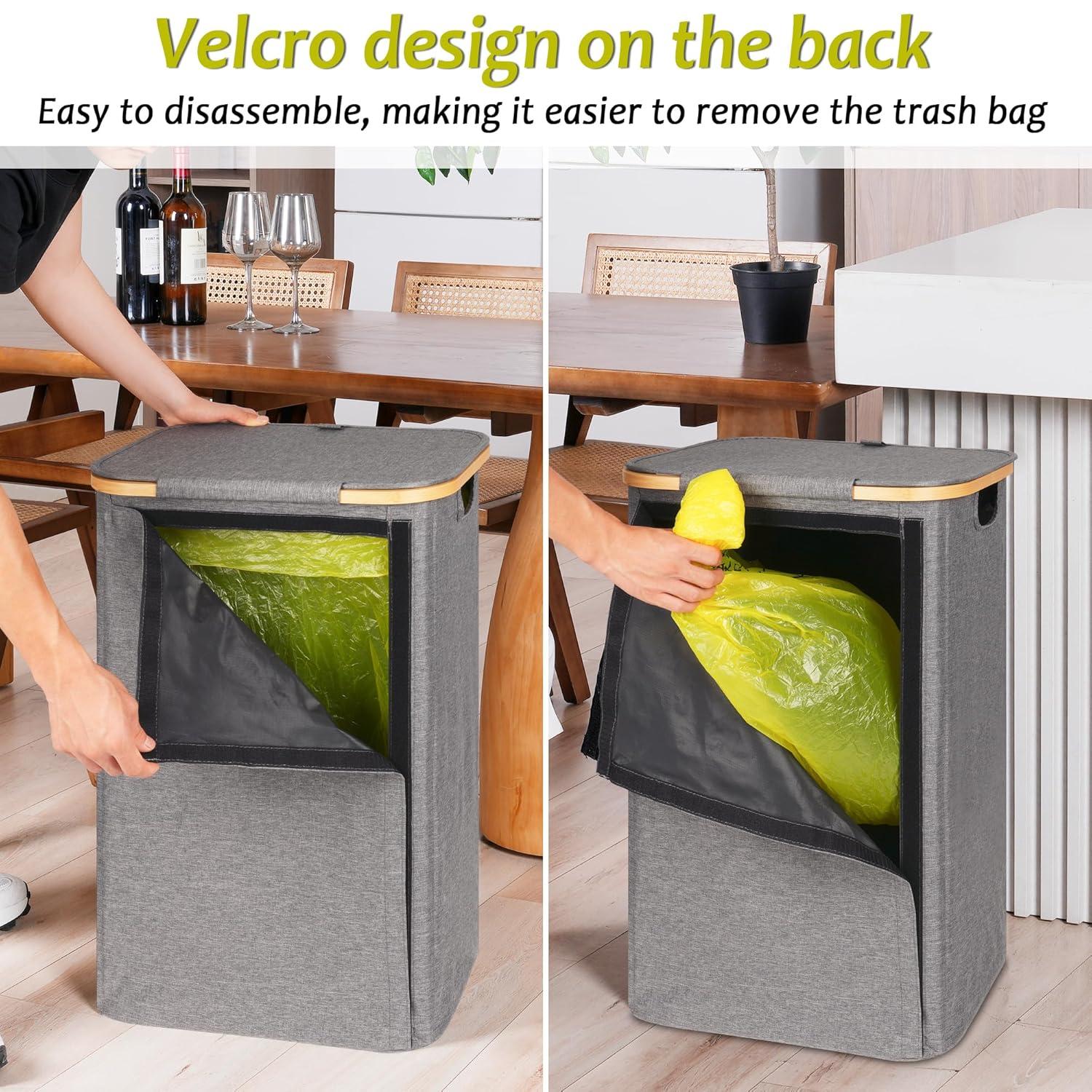 imageEfluky Recycling Bin 100L 26 Gallon Beige DShaped Oxford Fabric 1732L x 129W x 1146H 2 Removable Inner Bags Lightweight OpenTop Cycling KitchenGrey