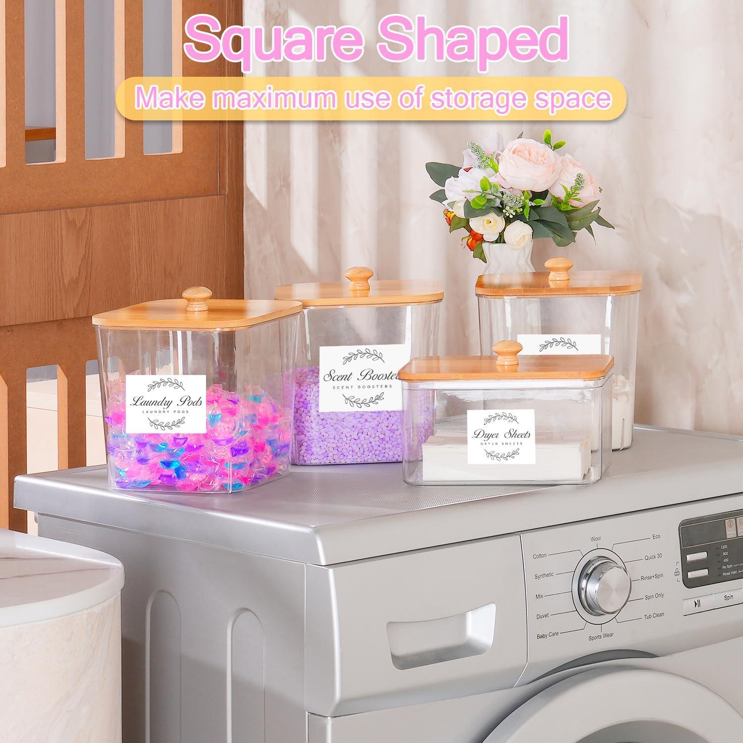 imageefluky 3 Pack Laundry Pods Container amp Dryer Sheet Holder SetClear Laundry Room Organization Containers with Bamboo Lids and LabelsLaundry Pods Holder for Scent BoosterPowderPod5 pack