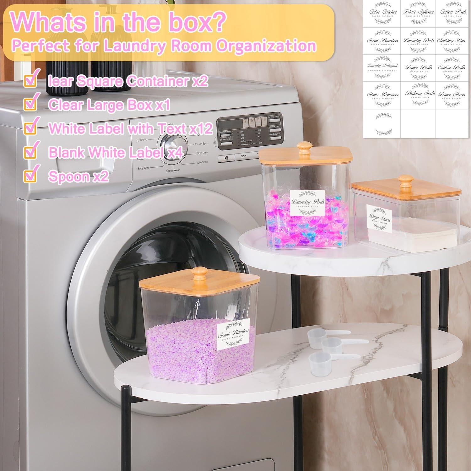 imageefluky 3 Pack Laundry Pods Container amp Dryer Sheet Holder SetClear Laundry Room Organization Containers with Bamboo Lids and LabelsLaundry Pods Holder for Scent BoosterPowderPod2 pack