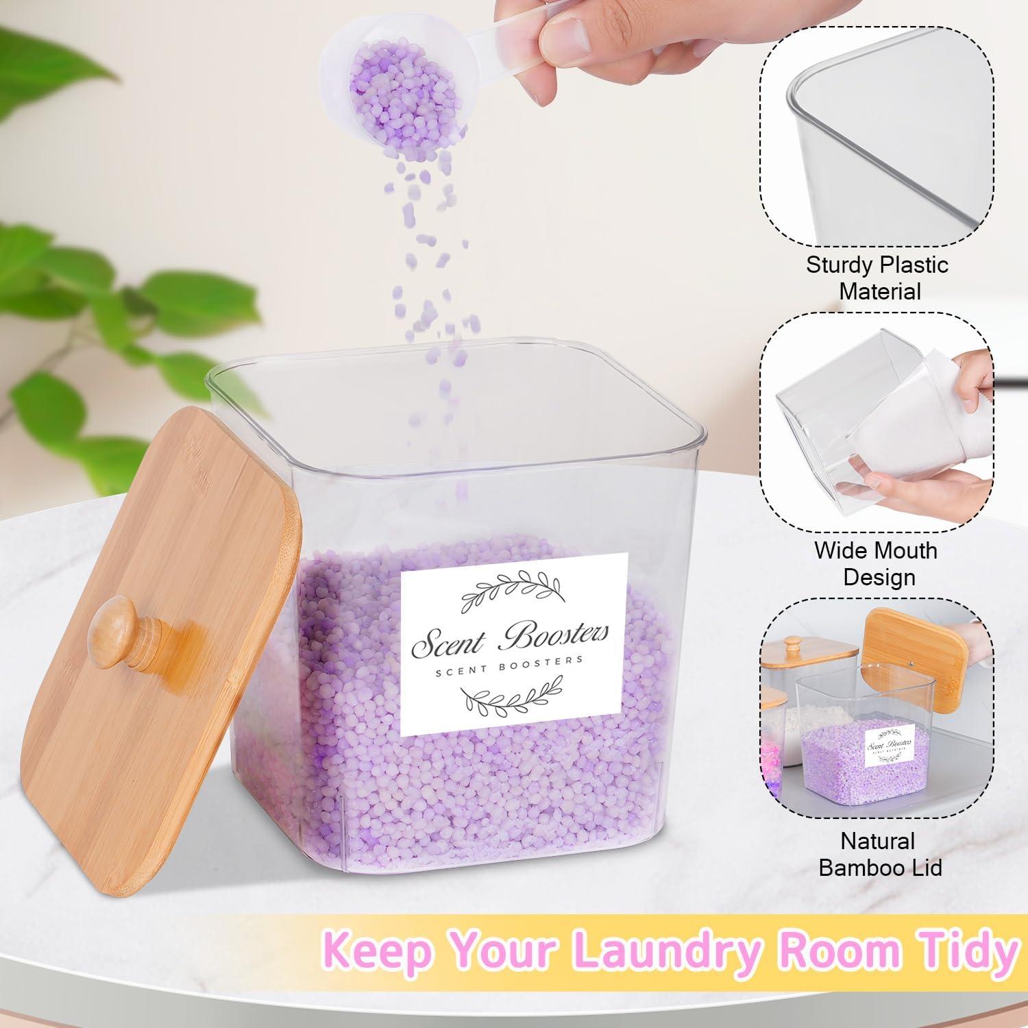 imageefluky 3 Pack Laundry Pods Container amp Dryer Sheet Holder SetClear Laundry Room Organization Containers with Bamboo Lids and LabelsLaundry Pods Holder for Scent BoosterPowderPod3 pack