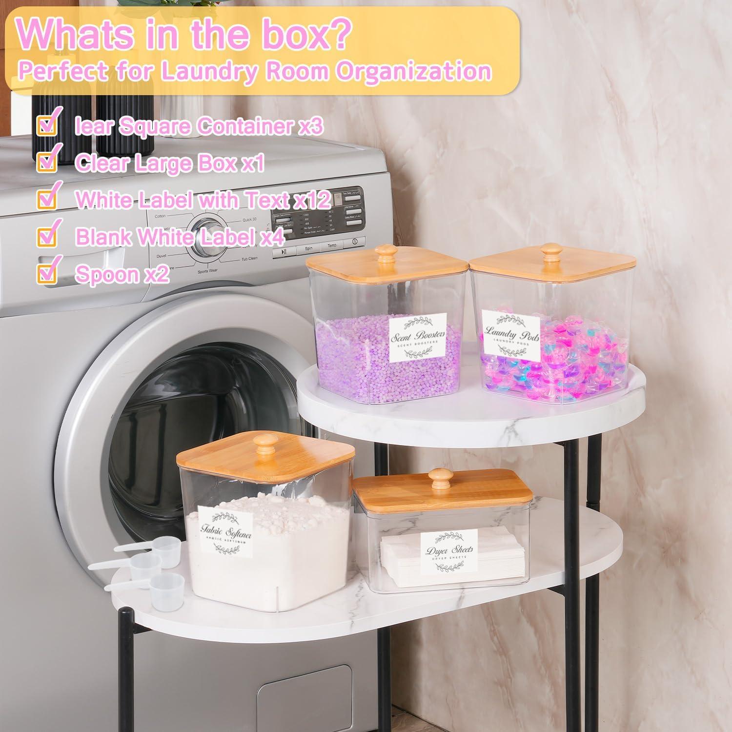imageefluky 3 Pack Laundry Pods Container amp Dryer Sheet Holder SetClear Laundry Room Organization Containers with Bamboo Lids and LabelsLaundry Pods Holder for Scent BoosterPowderPod5 pack