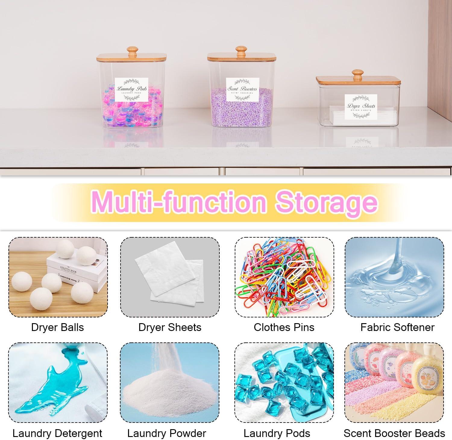 imageefluky 3 Pack Laundry Pods Container amp Dryer Sheet Holder SetClear Laundry Room Organization Containers with Bamboo Lids and LabelsLaundry Pods Holder for Scent BoosterPowderPod3 pack