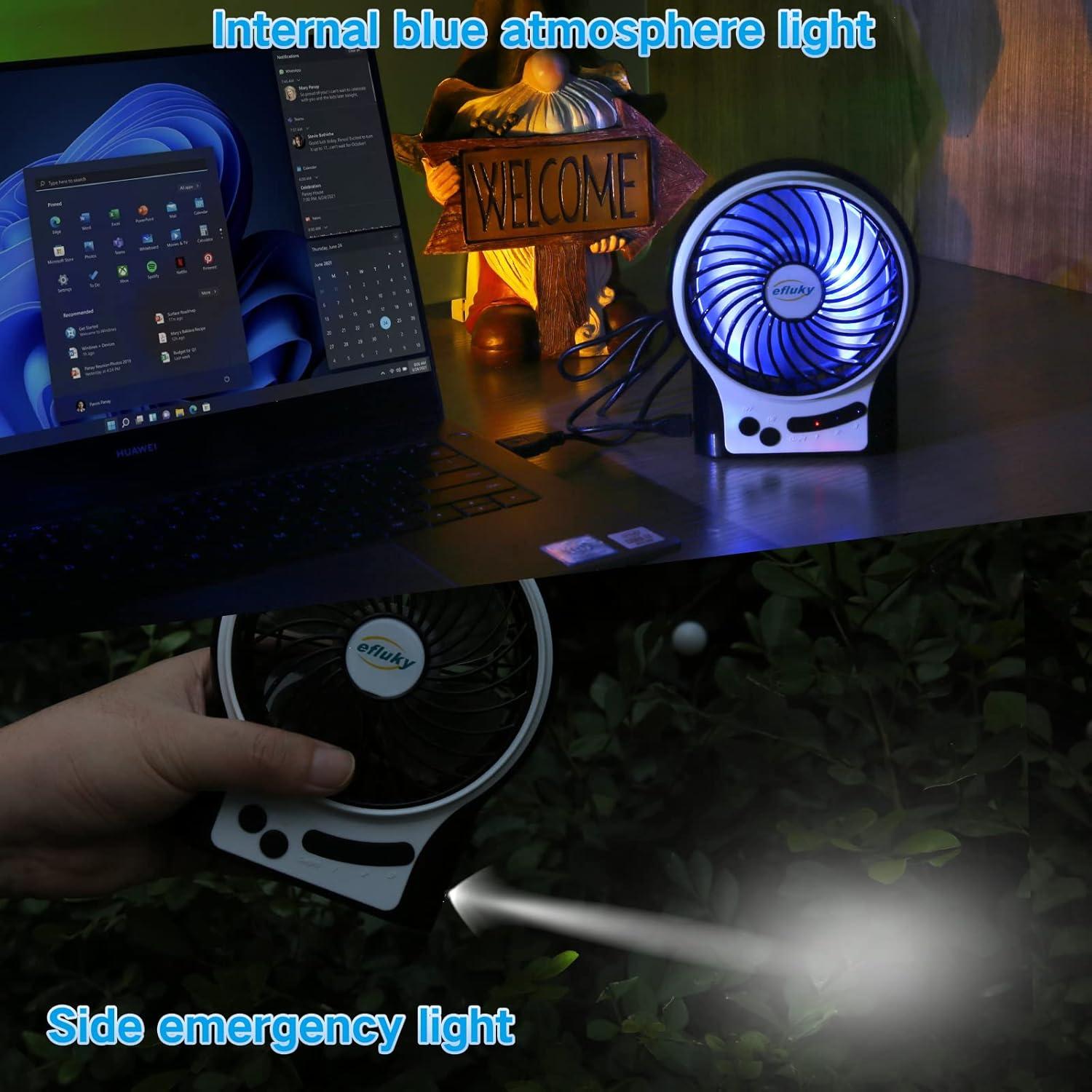 imageefluky 3Speed Mini Desk Fan with LED Light Portable USB Fan Quiet for Home Office Travel Camping Outdoor Indoor 49Inch PinkBlack