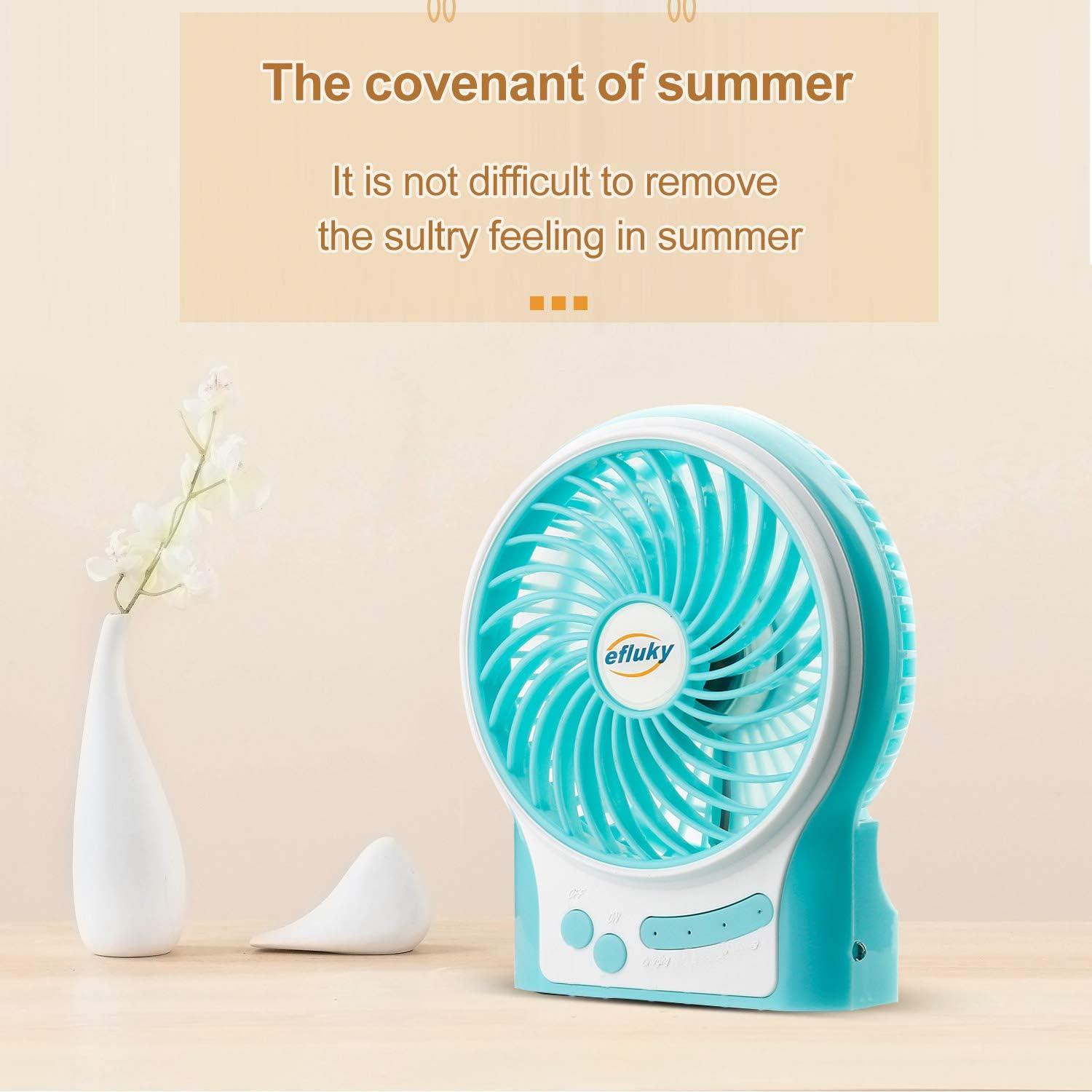 imageefluky 3Speed Mini Desk Fan with LED Light Portable USB Fan Quiet for Home Office Travel Camping Outdoor Indoor 49Inch PinkBlue