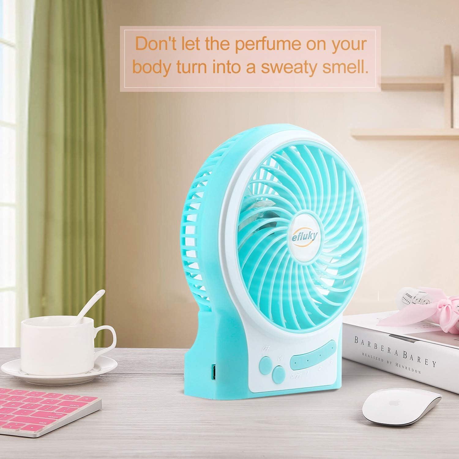 imageefluky 3Speed Mini Desk Fan with LED Light Portable USB Fan Quiet for Home Office Travel Camping Outdoor Indoor 49Inch PinkBlue