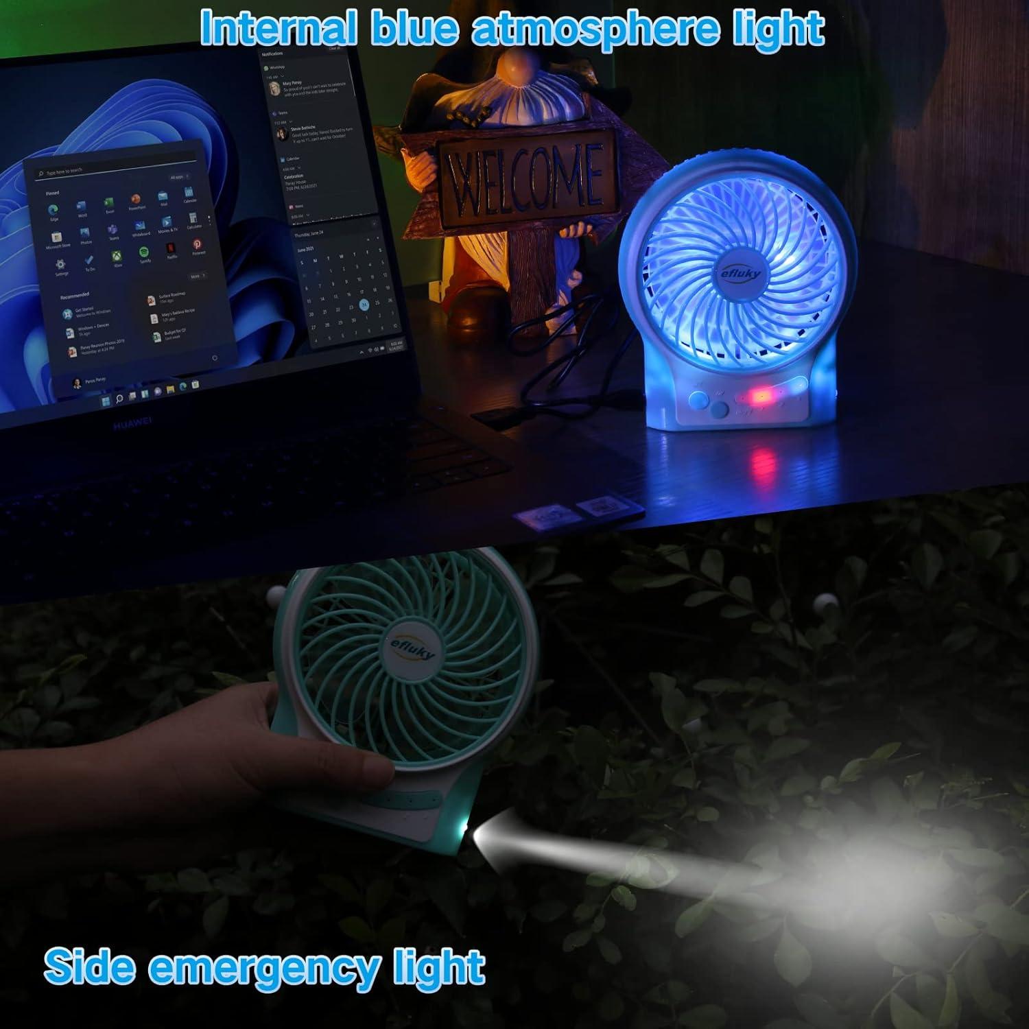 imageefluky 3Speed Mini Desk Fan with LED Light Portable USB Fan Quiet for Home Office Travel Camping Outdoor Indoor 49Inch PinkBlue