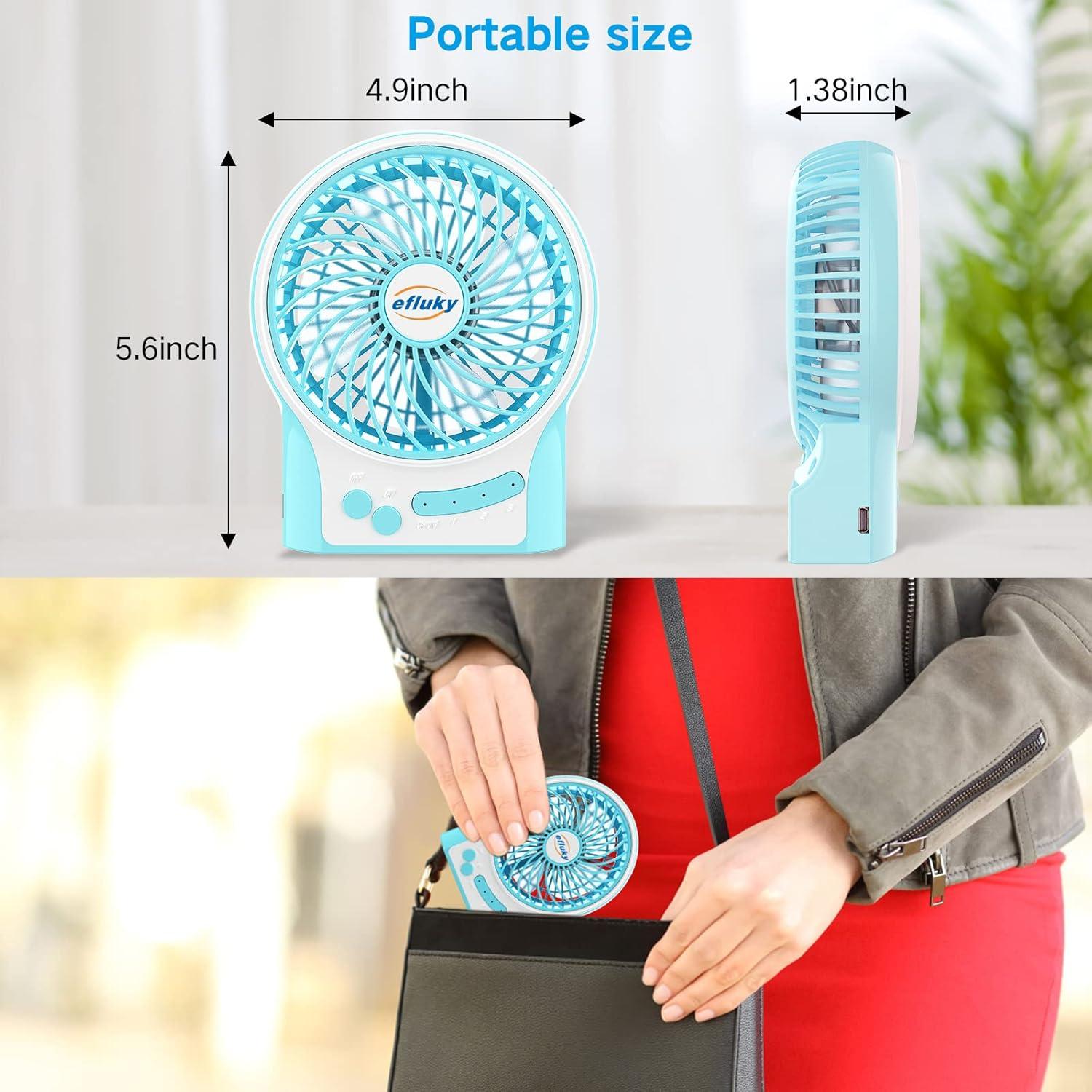 imageefluky 3Speed Mini Desk Fan with LED Light Portable USB Fan Quiet for Home Office Travel Camping Outdoor Indoor 49Inch PinkBlue