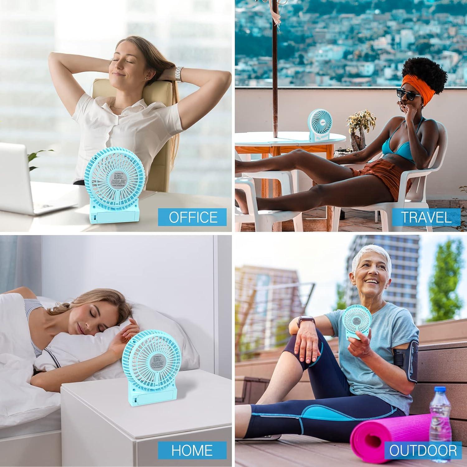 imageefluky 3Speed Mini Desk Fan with LED Light Portable USB Fan Quiet for Home Office Travel Camping Outdoor Indoor 49Inch PinkBlue