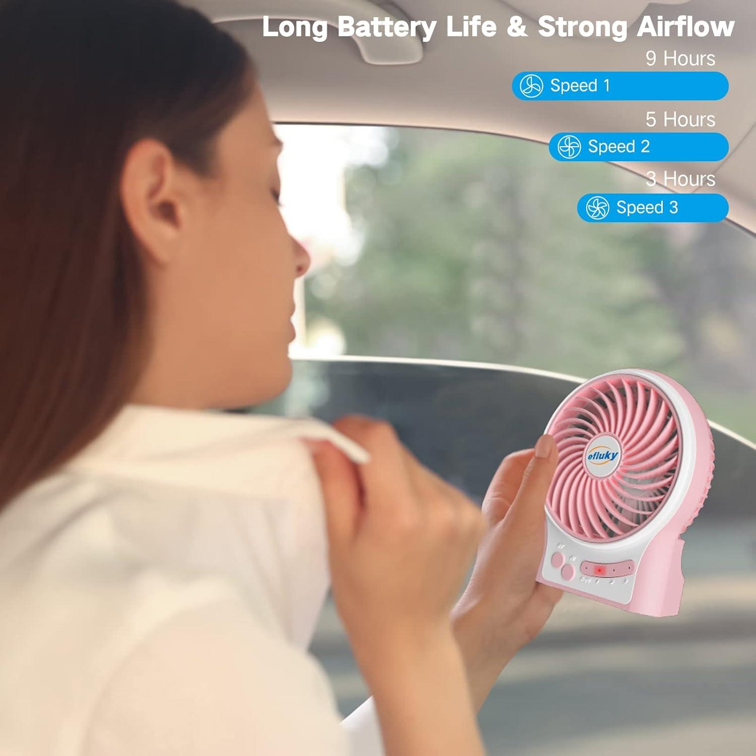 imageefluky 3Speed Mini Desk Fan with LED Light Portable USB Fan Quiet for Home Office Travel Camping Outdoor Indoor 49Inch PinkPink