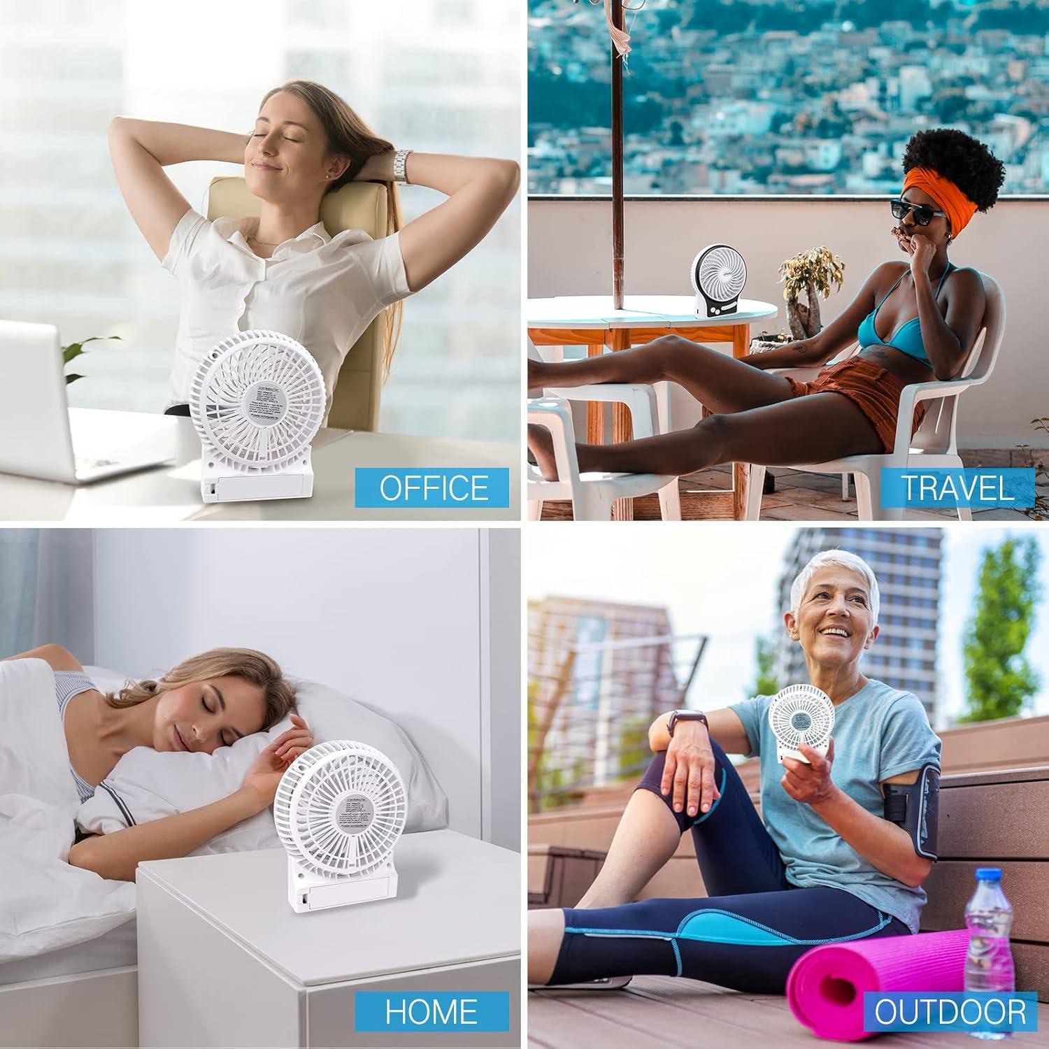 imageefluky 3Speed Mini Desk Fan with LED Light Portable USB Fan Quiet for Home Office Travel Camping Outdoor Indoor 49Inch PinkWhite