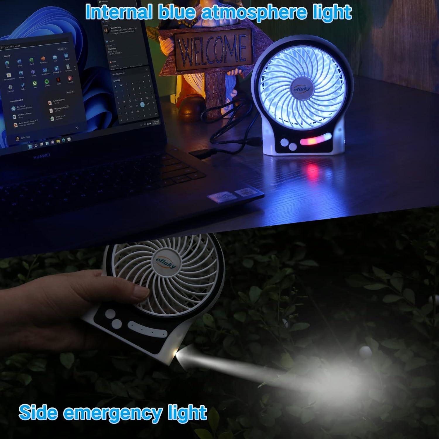 imageefluky 3Speed Mini Desk Fan with LED Light Portable USB Fan Quiet for Home Office Travel Camping Outdoor Indoor 49Inch PinkWhite