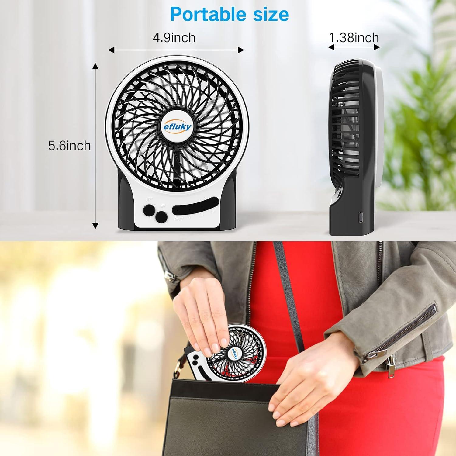 imageefluky 3Speed Mini Desk Fan with LED Light Portable USB Fan Quiet for Home Office Travel Camping Outdoor Indoor 49Inch PinkWhite