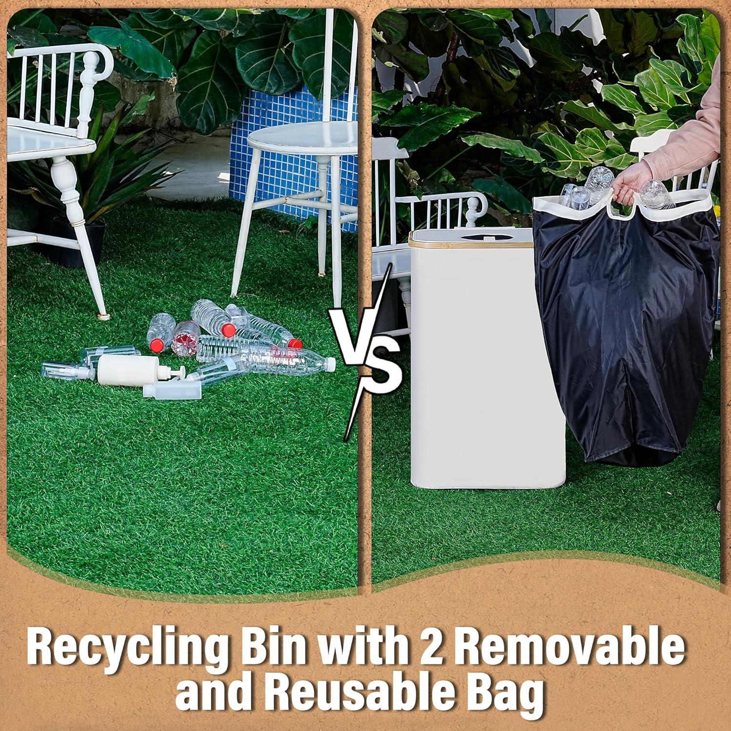 imageefluky Recycling Bin 100L 26 Gallon Recycle Bins for Kitchen Indoor Outdoor Home with 2 Removeable and Reusable Inner Bag Tall Recycle bin for Bottle Can Plastice Stickers BeigeBeige