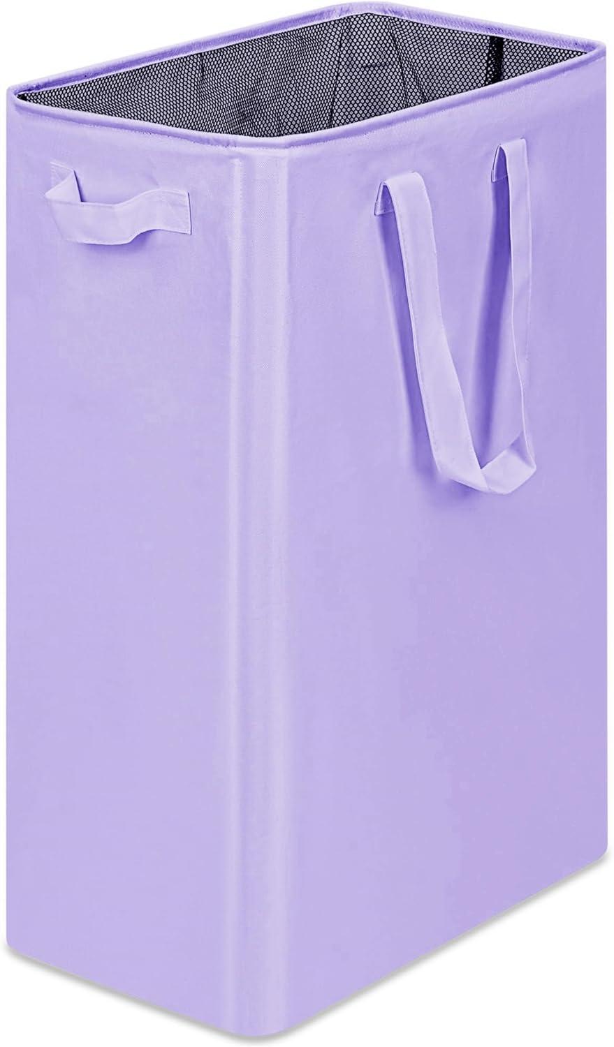 imageefluky Slim Laundry Basket Narrow Laundry Hamper with Handles Collapsible Dirty Clothes Hamper Tall Laundry Bin for Laundry Room Dorm and Bedroom 127 Gallons48L BlackLight Purple