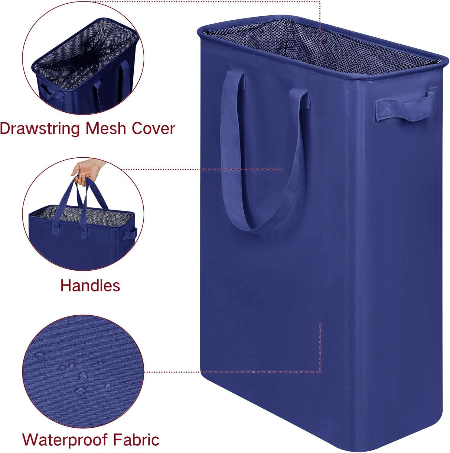 imageefluky Slim Laundry Basket Narrow Laundry Hamper with Handles Collapsible Dirty Clothes Hamper Tall Laundry Bin for Laundry Room Dorm and Bedroom 127 Gallons48L BlackBlue