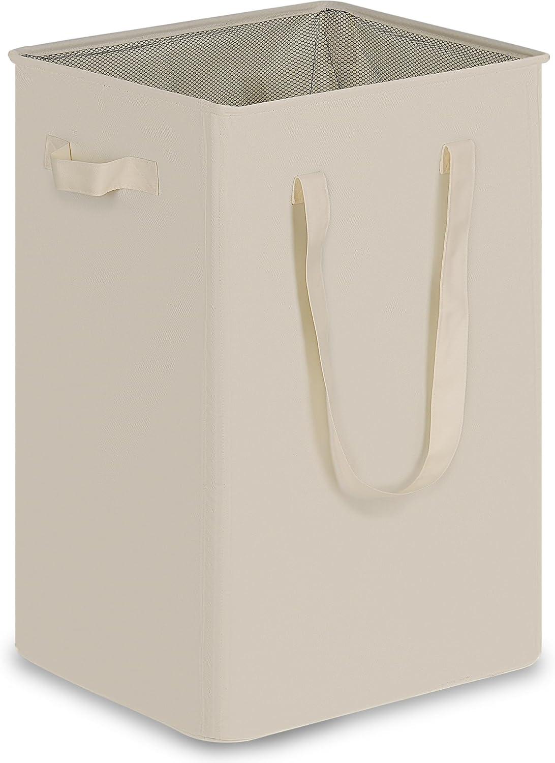 imageefluky Slim Laundry Basket Narrow Laundry Hamper with Handles Collapsible Dirty Clothes Hamper Tall Laundry Bin for Laundry Room Dorm and Bedroom 127 Gallons48L BlackBeige