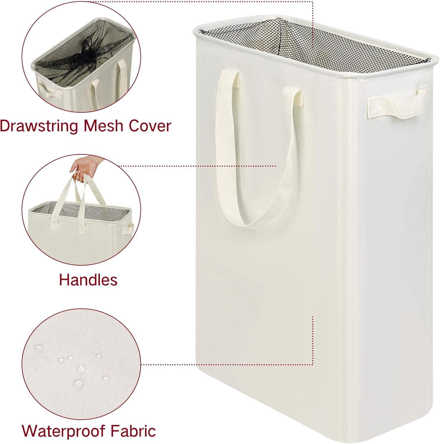 imageefluky Slim Laundry Basket Narrow Laundry Hamper with Handles Collapsible Dirty Clothes Hamper Tall Laundry Bin for Laundry Room Dorm and Bedroom 127 Gallons48L BlackBeige