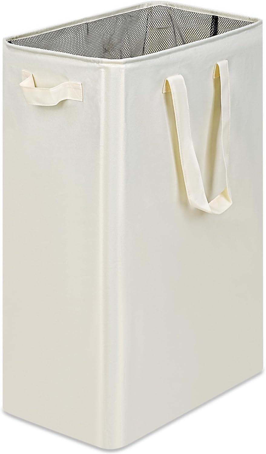 imageefluky Slim Laundry Basket Narrow Laundry Hamper with Handles Collapsible Dirty Clothes Hamper Tall Laundry Bin for Laundry Room Dorm and Bedroom 127 Gallons48L BlackBeige
