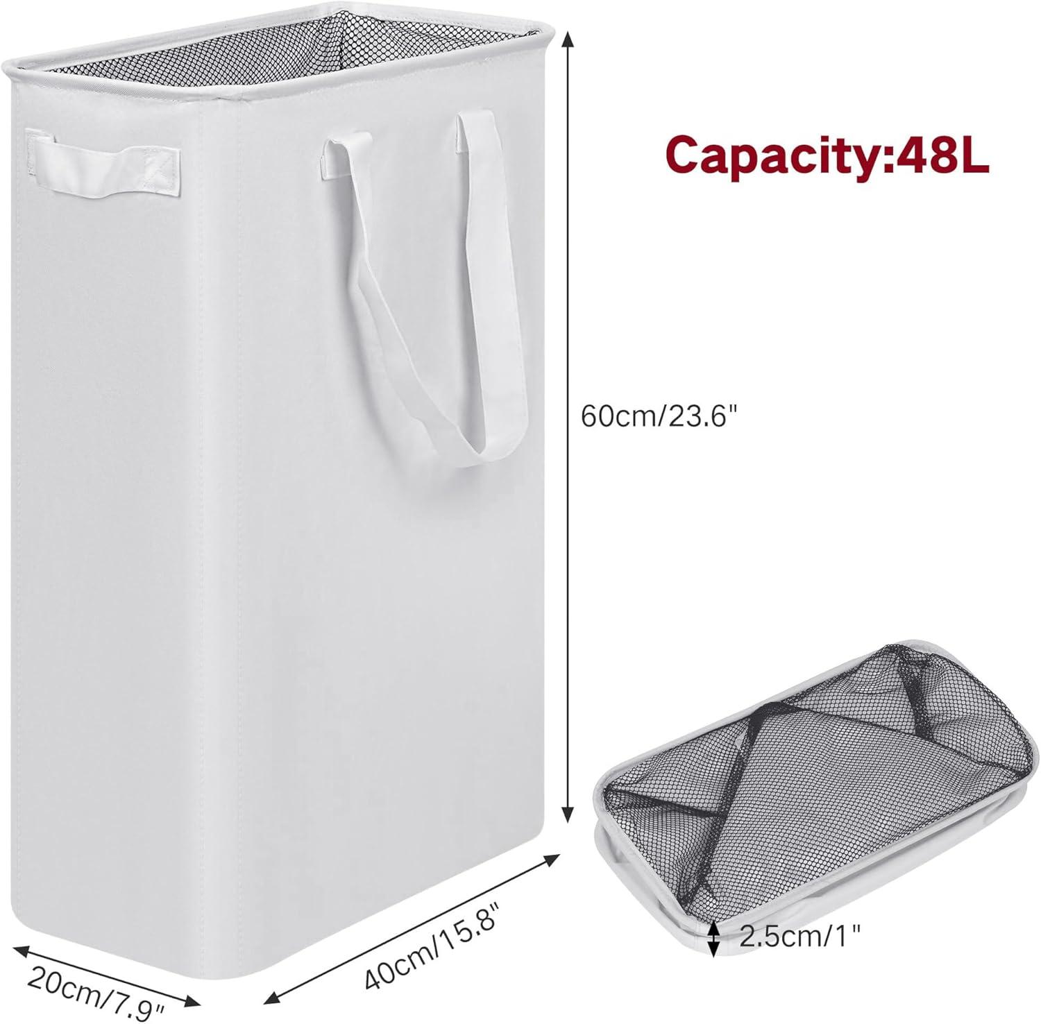 imageefluky Slim Laundry Basket Narrow Laundry Hamper with Handles Collapsible Dirty Clothes Hamper Tall Laundry Bin for Laundry Room Dorm and Bedroom 127 Gallons48L BlackWhite