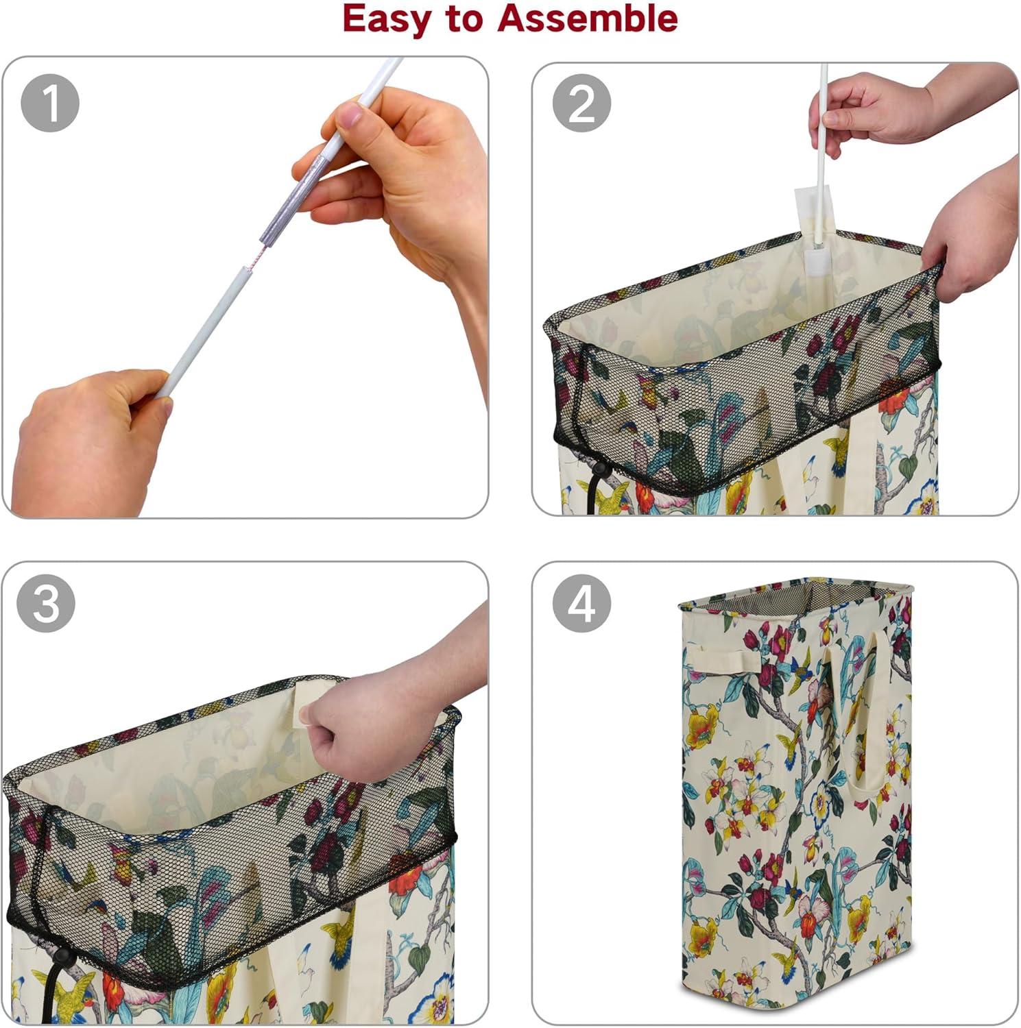 imageefluky Slim Laundry Basket Narrow Laundry Hamper with Handles Collapsible Dirty Clothes Hamper Tall Laundry Bin for Laundry Room Dorm and Bedroom 127 Gallons48L BlackFloral