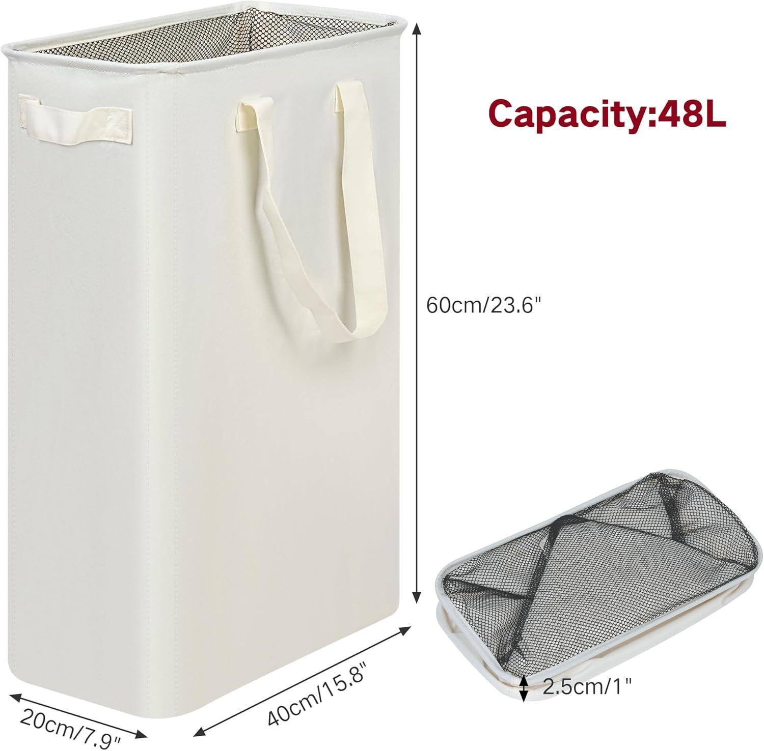 imageefluky Slim Laundry Basket Narrow Laundry Hamper with Handles Collapsible Dirty Clothes Hamper Tall Laundry Bin for Laundry Room Dorm and Bedroom 127 Gallons48L BlackBeige