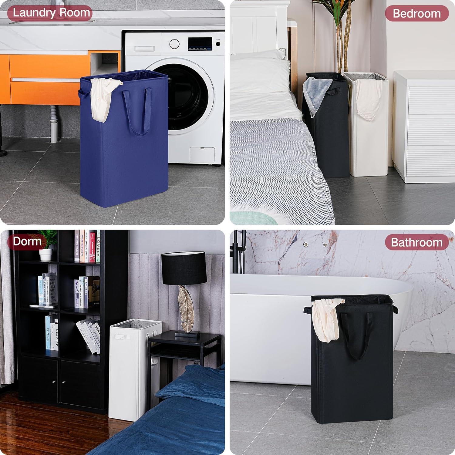 imageefluky Slim Laundry Basket Narrow Laundry Hamper with Handles Collapsible Dirty Clothes Hamper Tall Laundry Bin for Laundry Room Dorm and Bedroom 127 Gallons48L BlackBlue