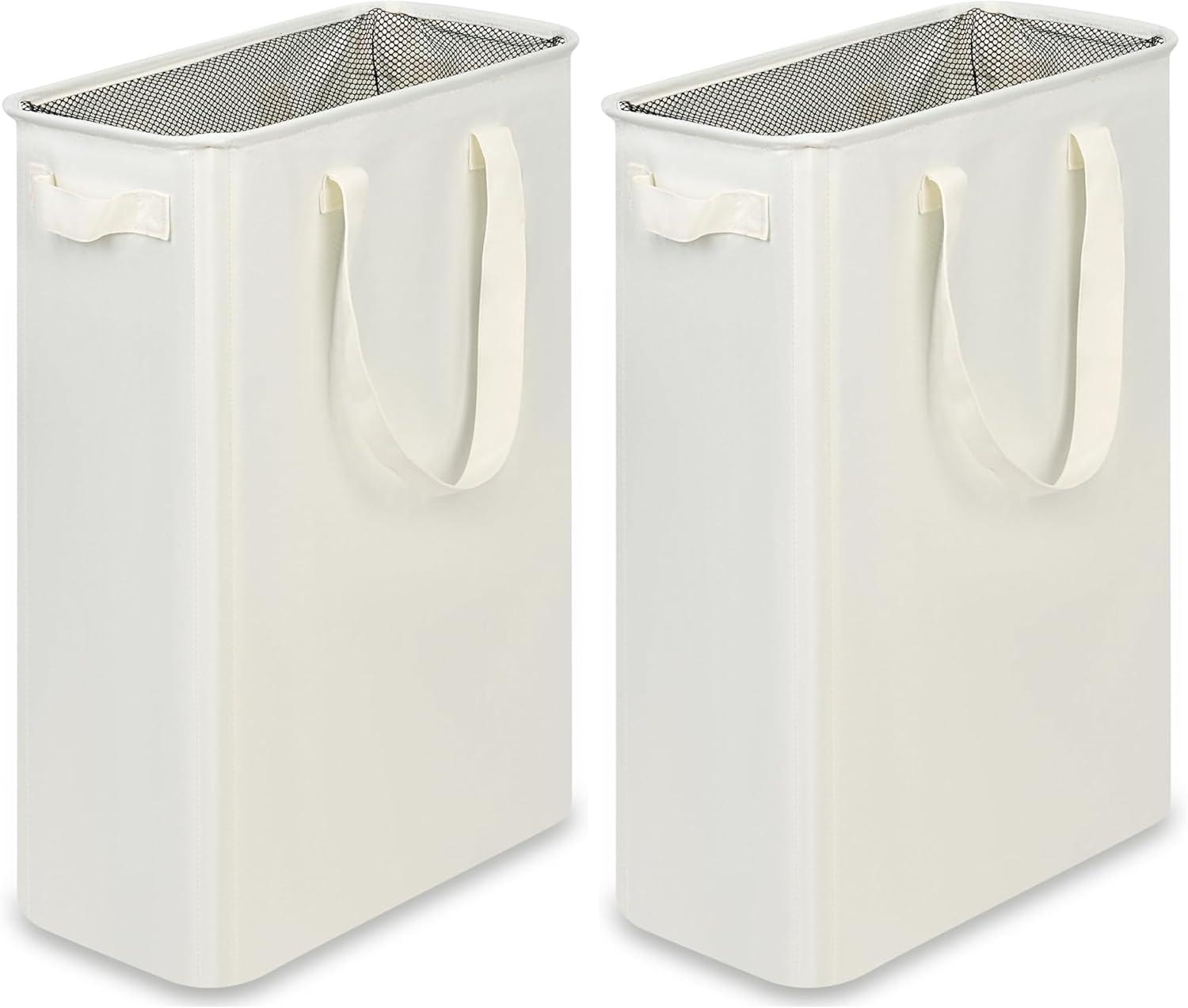 imageefluky Slim Laundry Basket Narrow Laundry Hamper with Handles Collapsible Dirty Clothes Hamper Tall Laundry Bin for Laundry Room Dorm and Bedroom 127 Gallons48L BlackBeige
