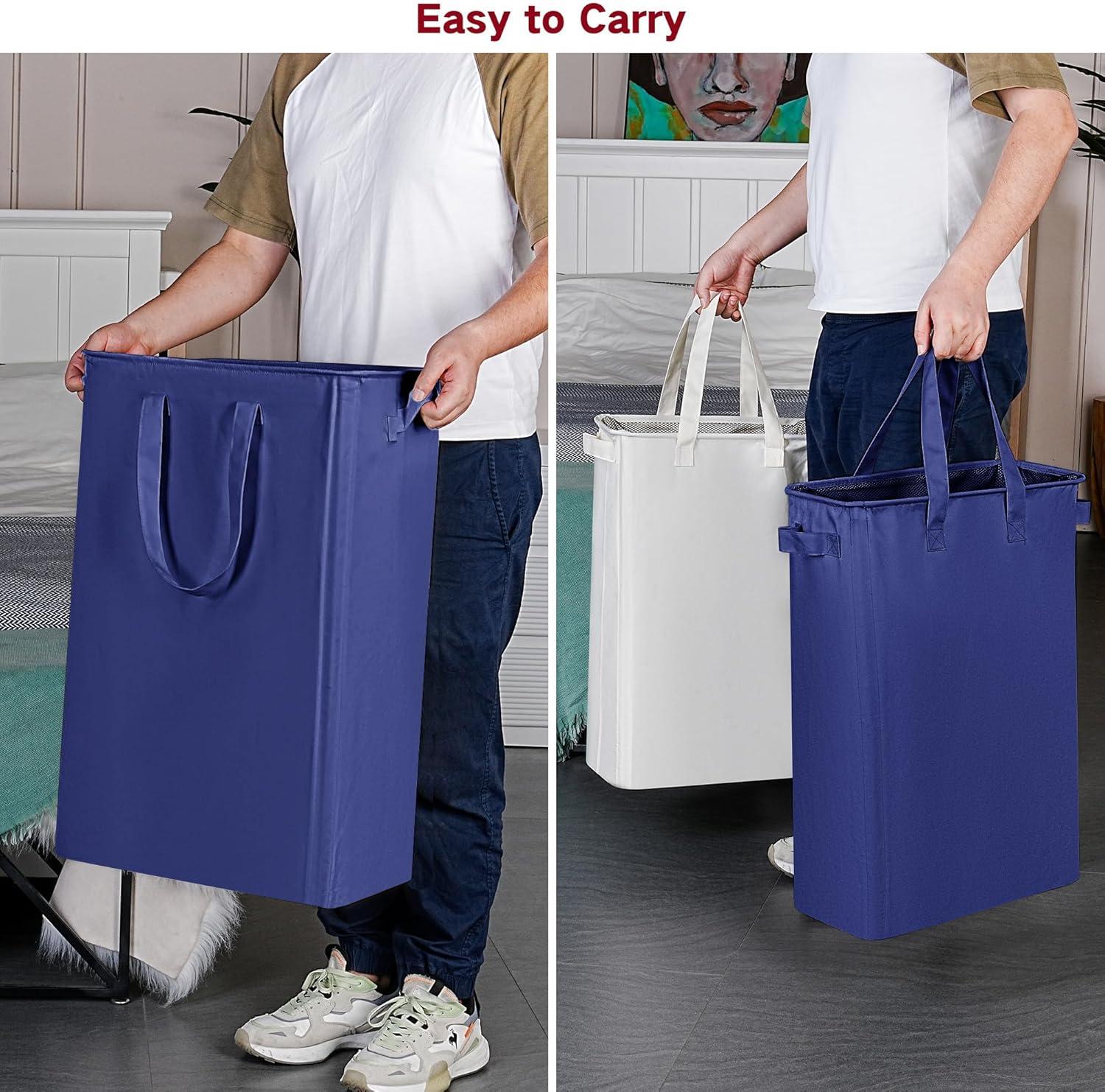 imageefluky Slim Laundry Basket Narrow Laundry Hamper with Handles Collapsible Dirty Clothes Hamper Tall Laundry Bin for Laundry Room Dorm and Bedroom 127 Gallons48L BlackBlue