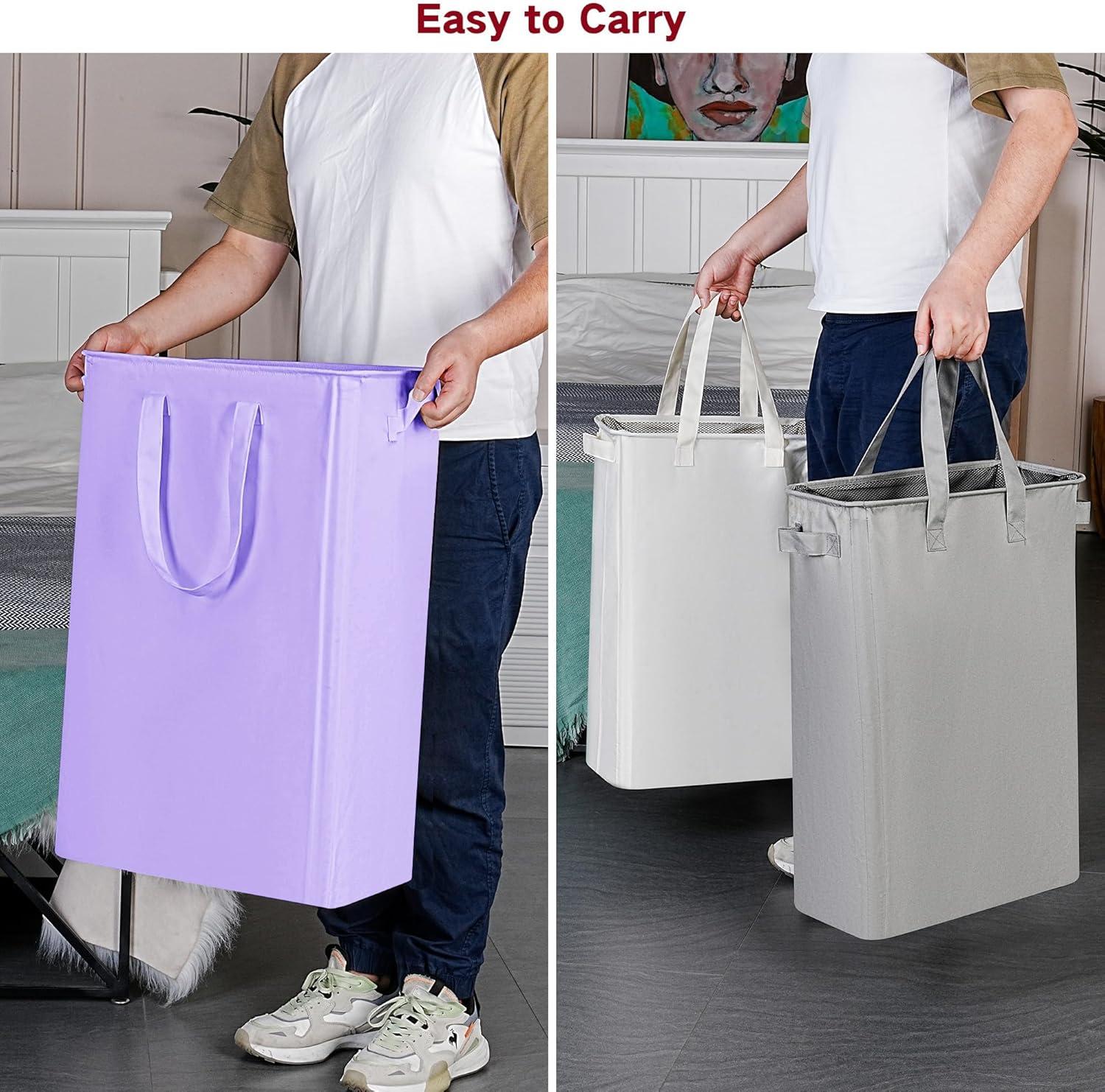 imageefluky Slim Laundry Basket Narrow Laundry Hamper with Handles Collapsible Dirty Clothes Hamper Tall Laundry Bin for Laundry Room Dorm and Bedroom 127 Gallons48L BlackLight Purple